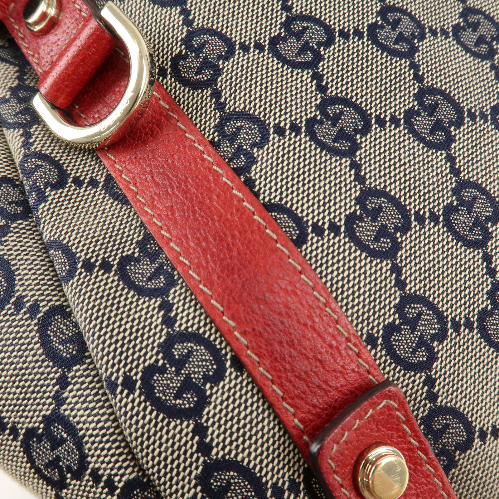 GUCCI Abbey GG Canvas Leather Tote Bag Shoulder Bag Navy Red 130736 Used