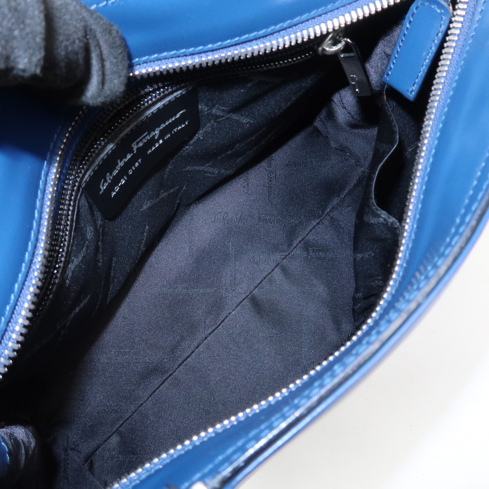 Ferragamo Gancini Logo Leather 2Way Bag Hand Bag Shoulder Bag Blue