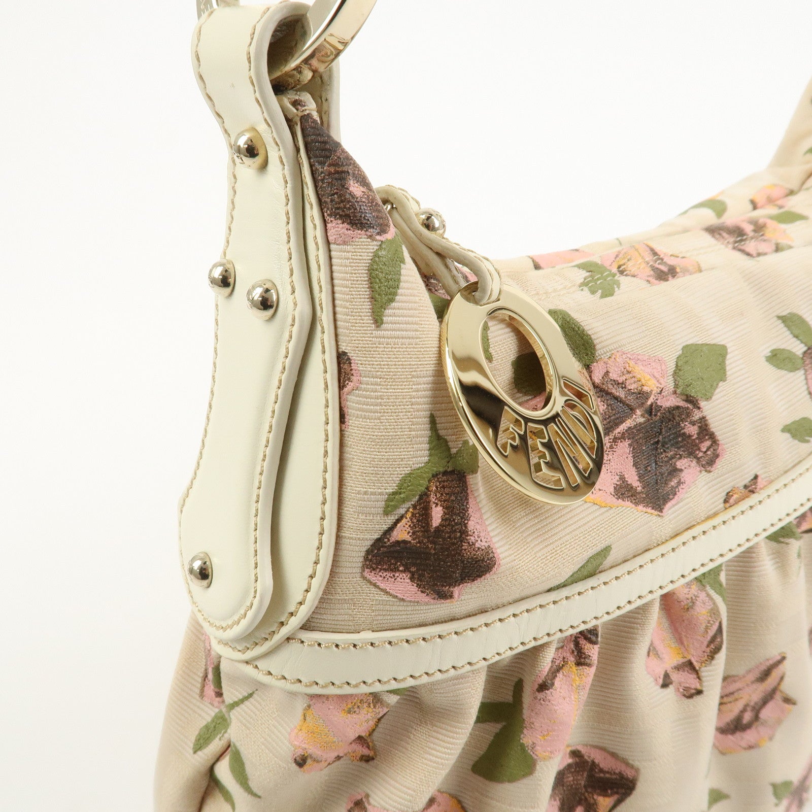 FENDI Canvas Leather Shoulder Bag Hand Bag Pink Ivory 8BR448