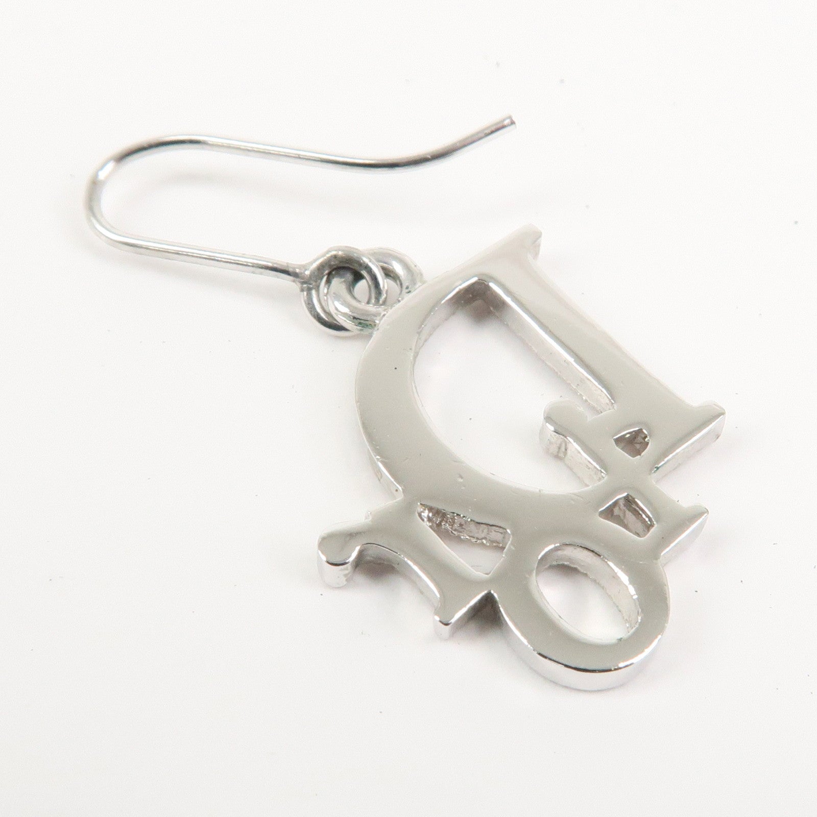 Christian Dior Logo Earrings Metal Silver Pink Crystals