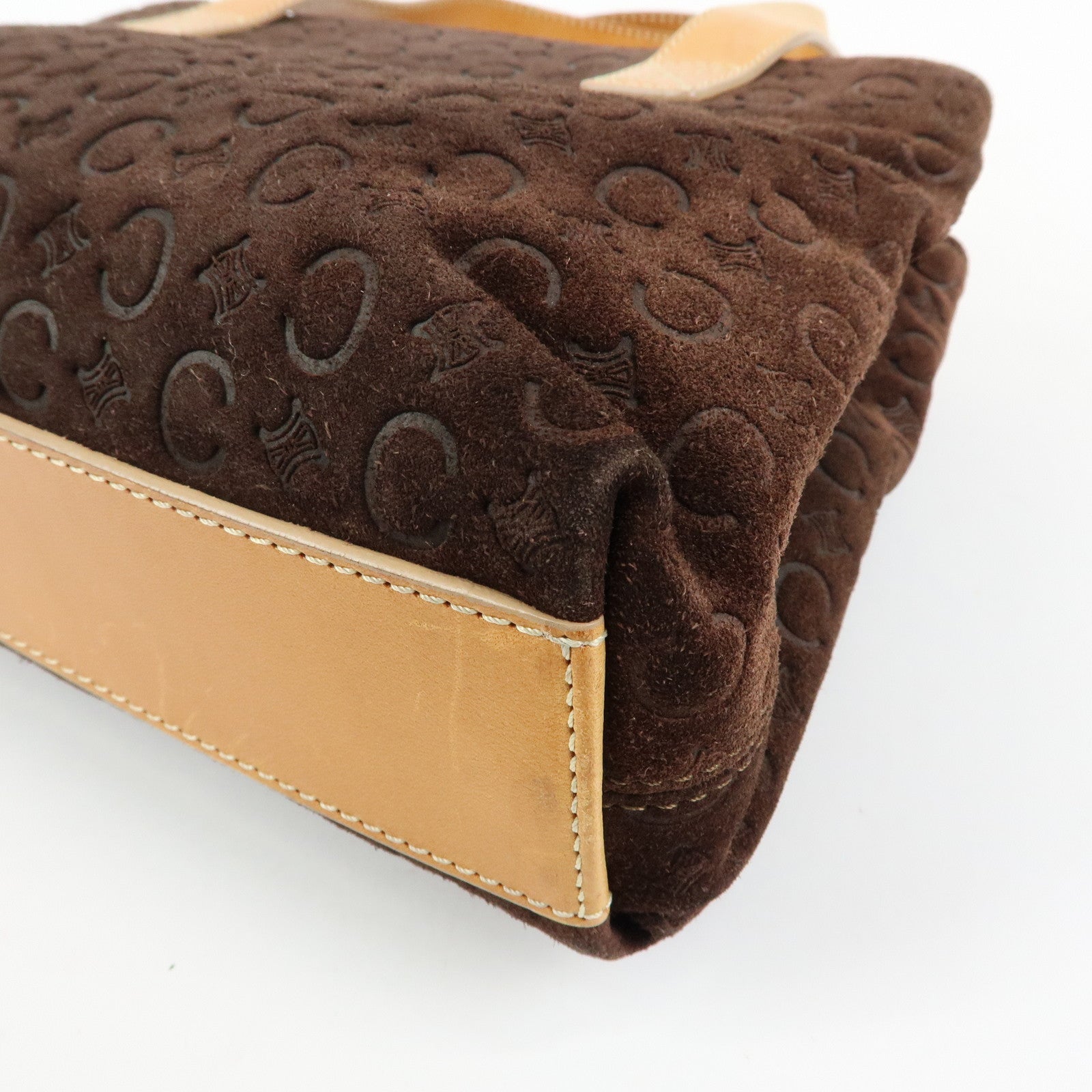 CELINE C Macadam Suede Leather Hand Bag Dark Brown