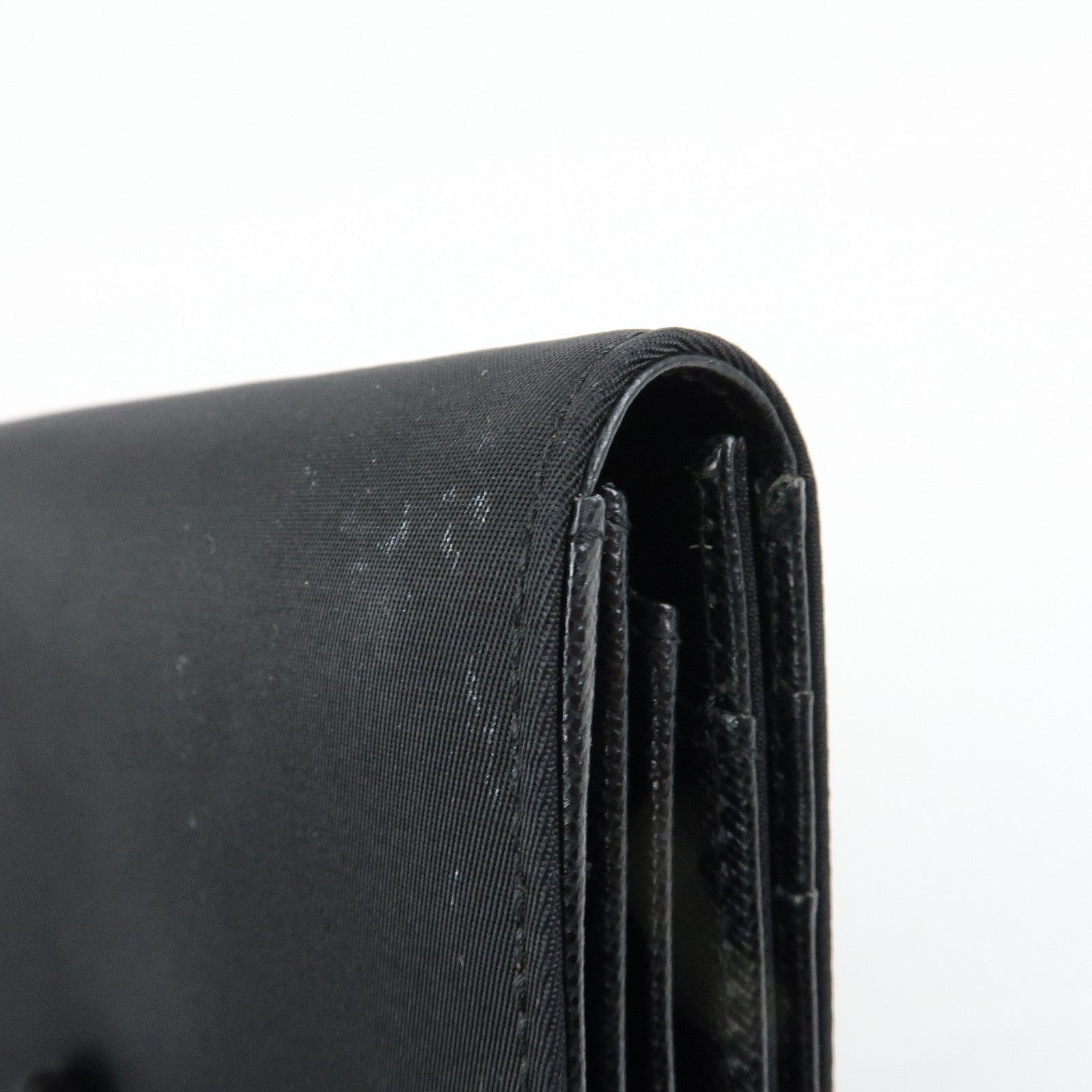 PRADA Triangle Logo Nylon Leather Long Wallet Black M608