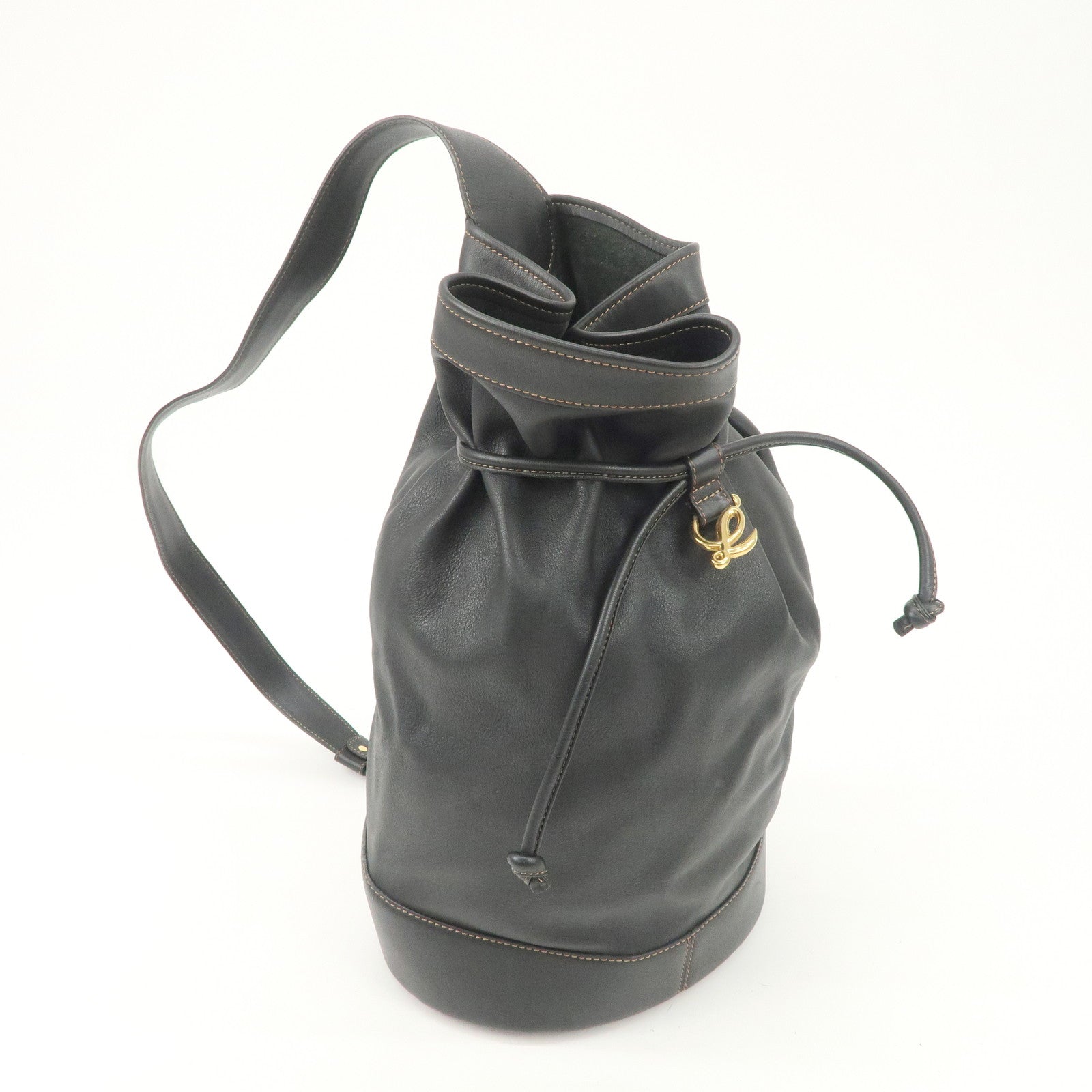 LOEWE Anton Leather Shoulder Bag Cross Body Bag Black Used