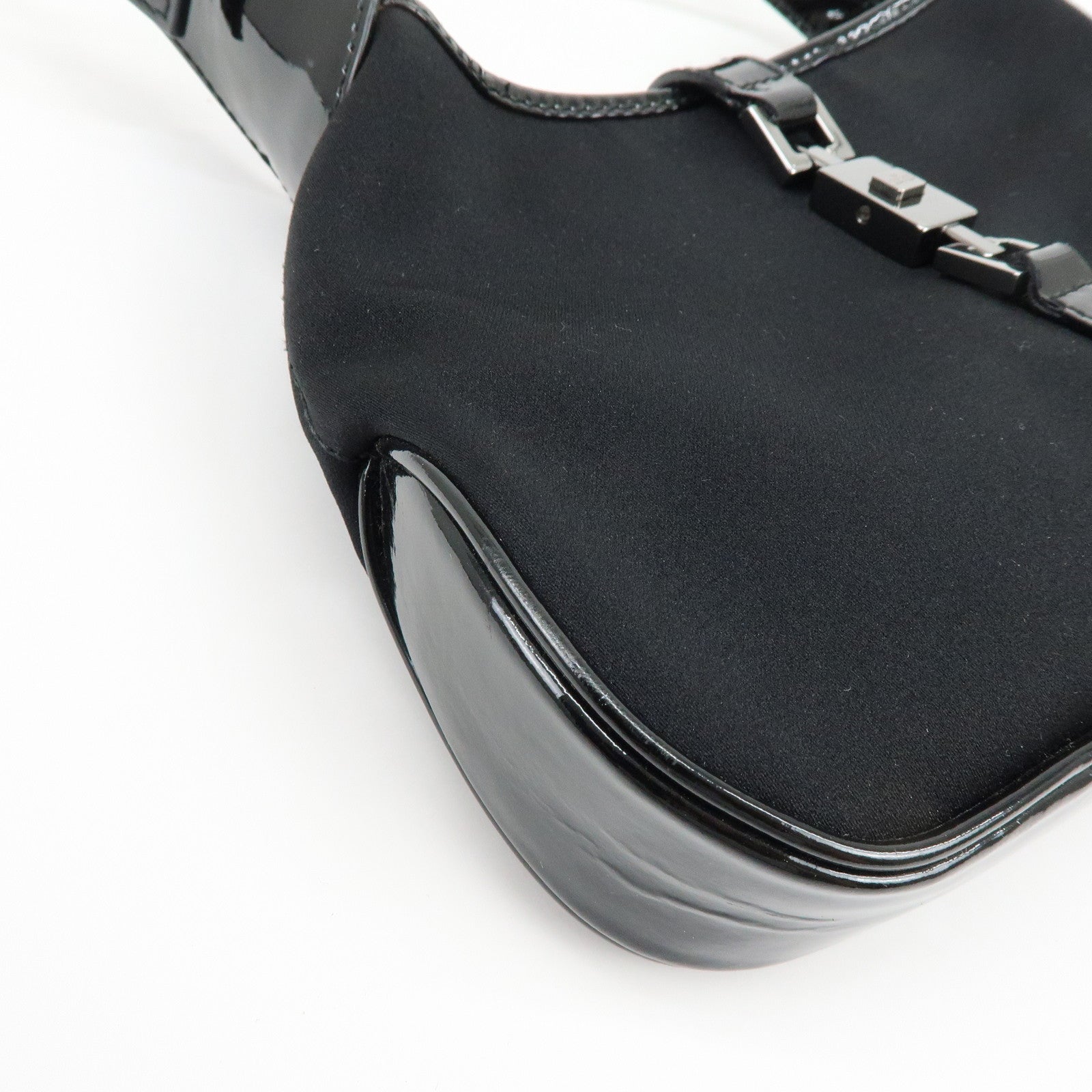 GUCCI Jackie Nylon Patent Leather Hand Bag Black 005・0775