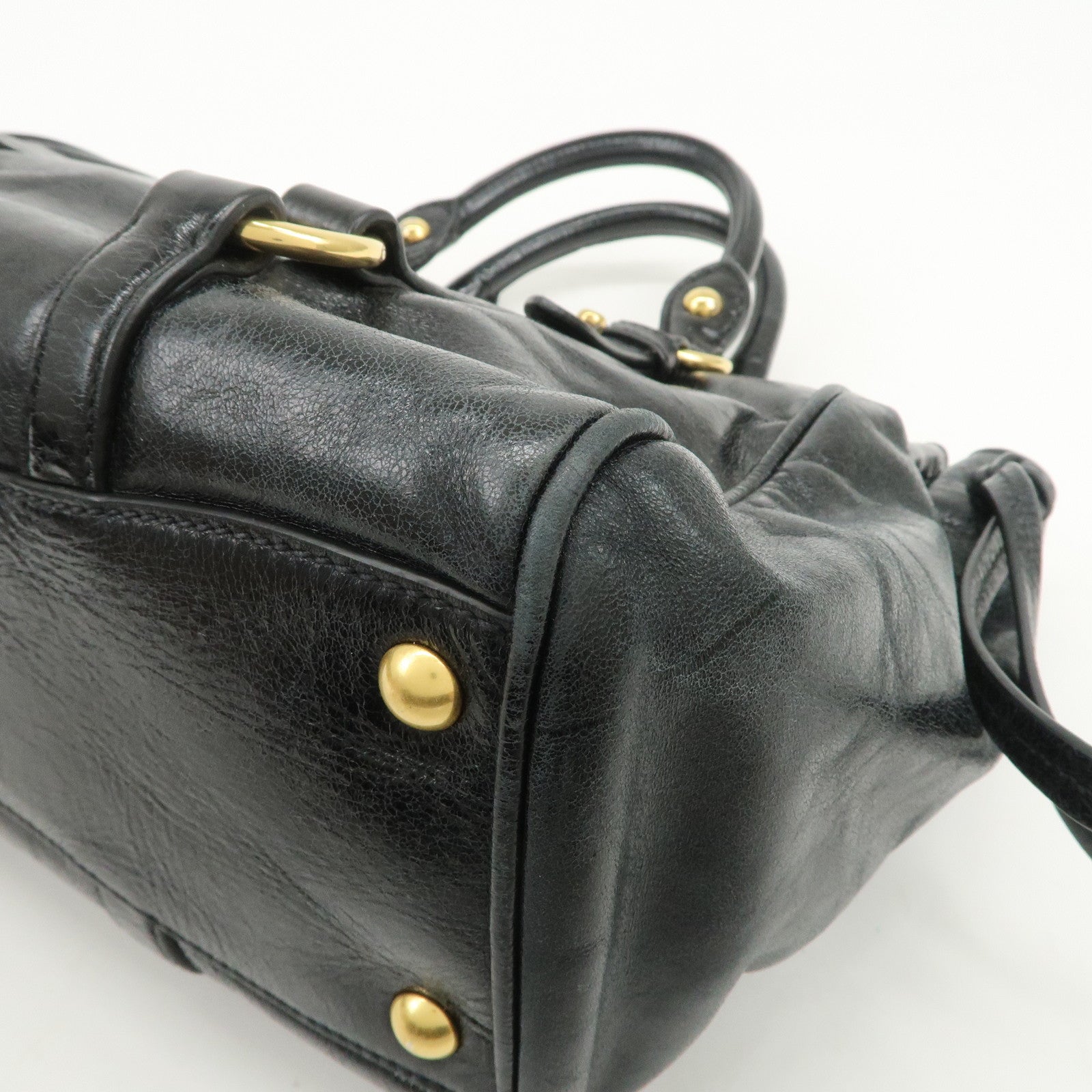 MIU MIU Vitello Shine Leather 2Way Bag Hand Bag Black 5BB893