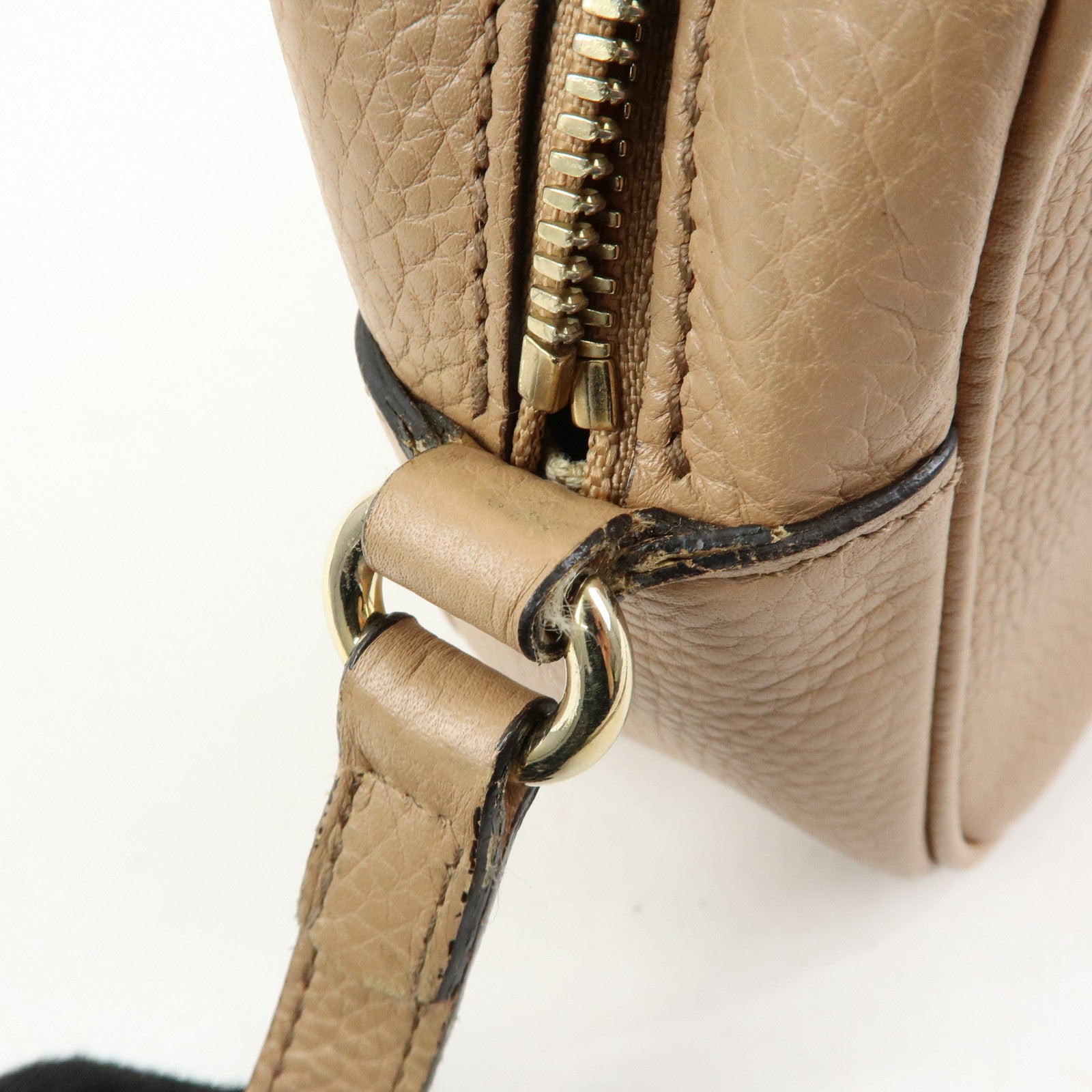 GUCCI SOHO Interlocking G Leather Shoulder Bag Beige 308364