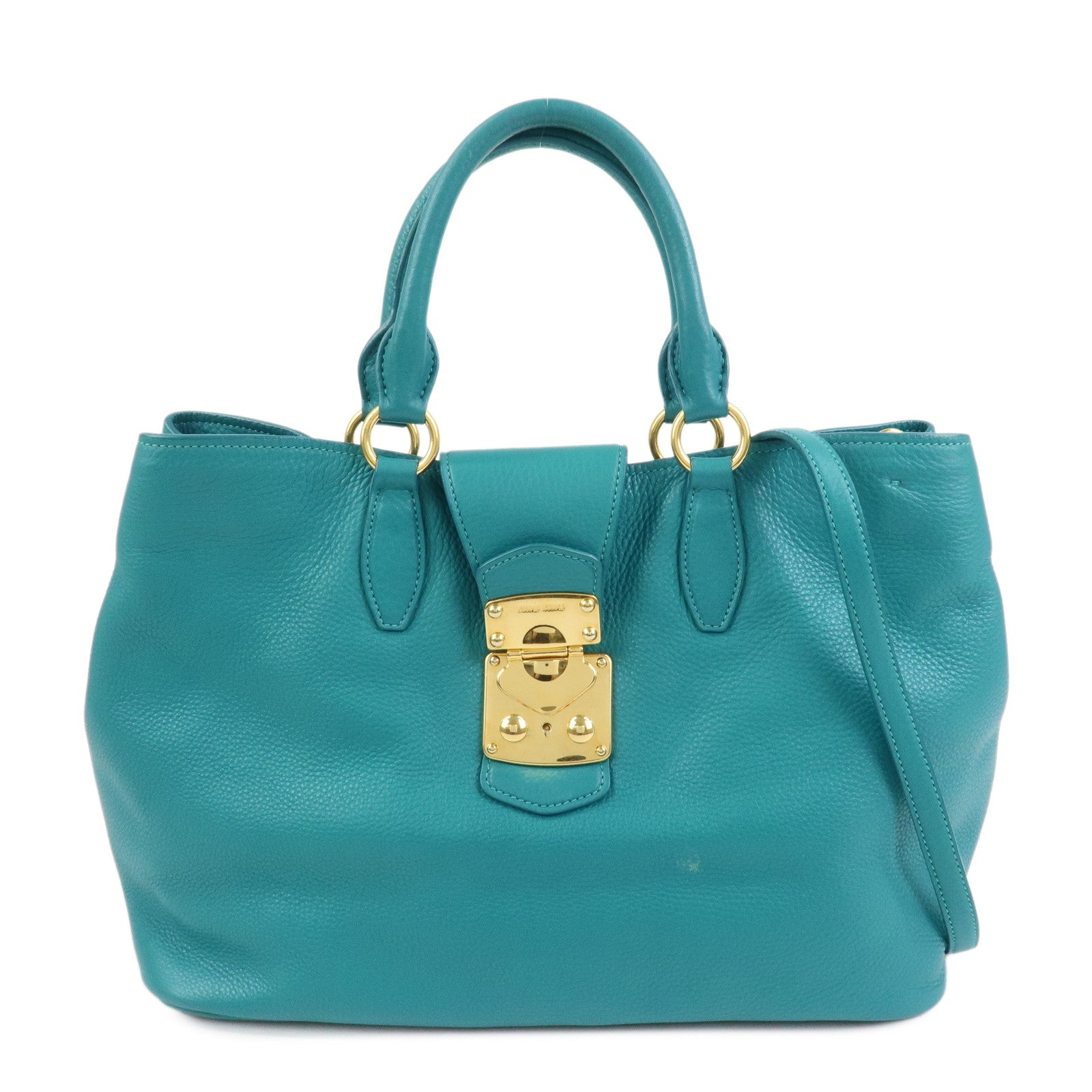MIU MIU Logo Leather Shoulder Bag Hand Bag Green
