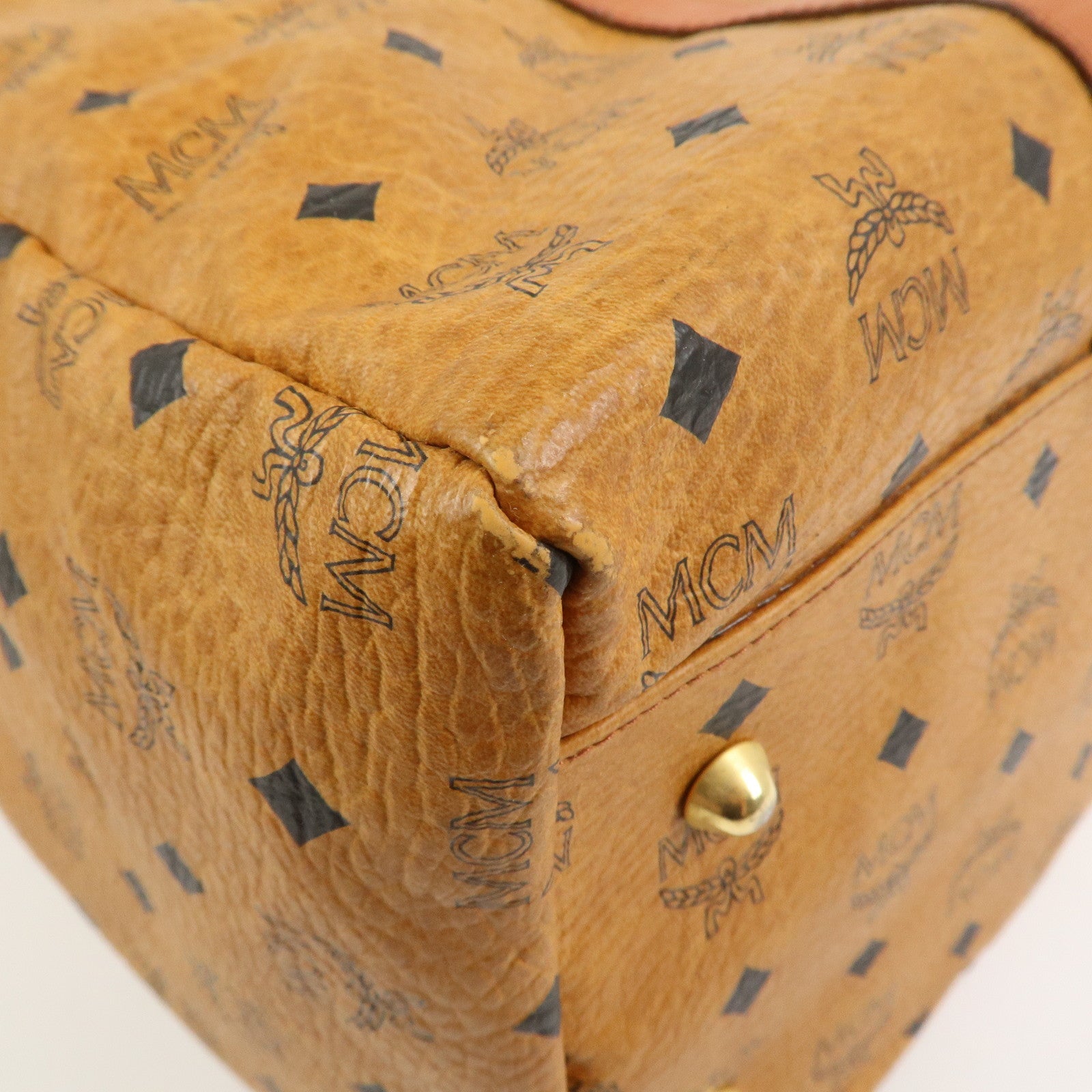 MCM Visetos Leather Boston Bag Shoulder Bag Brown