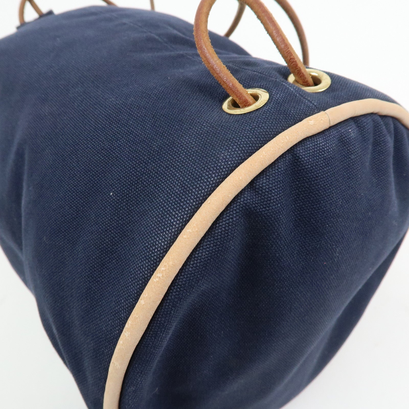 HERMES Canvas Leather Porochon Mimil PM Drawstring Backpack Navy