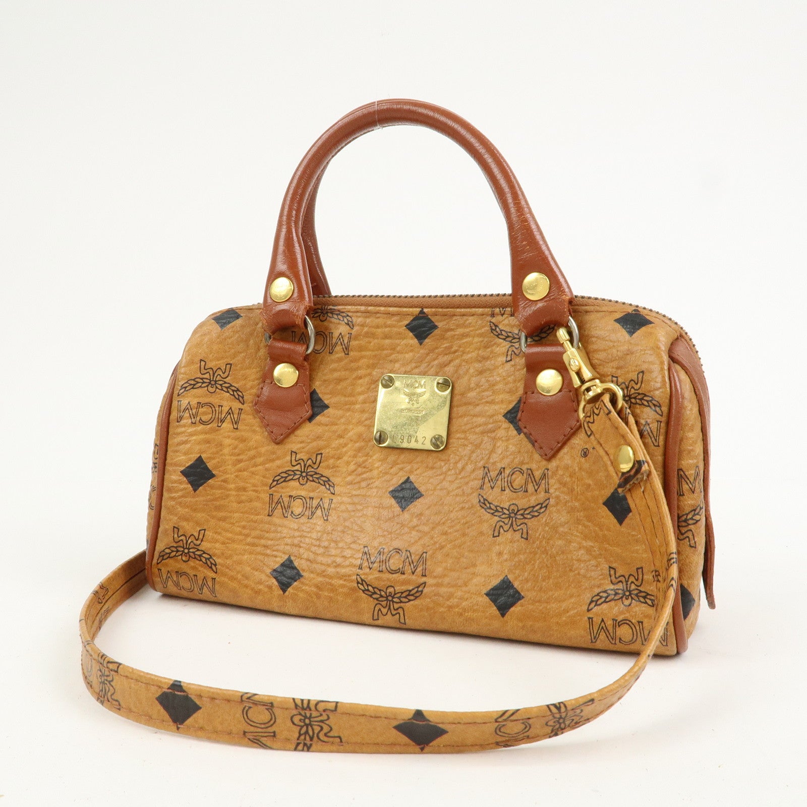 MCM Visetos Leather 2Way Mini Boston Hand Shoulder Crossbody Bag