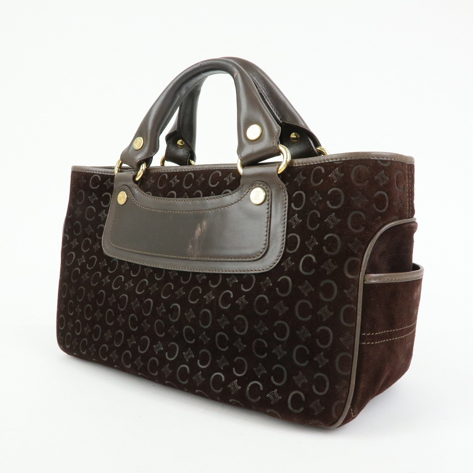 CELINE C Macadam Suede Leather Boogie Bag Hand Bag Brown