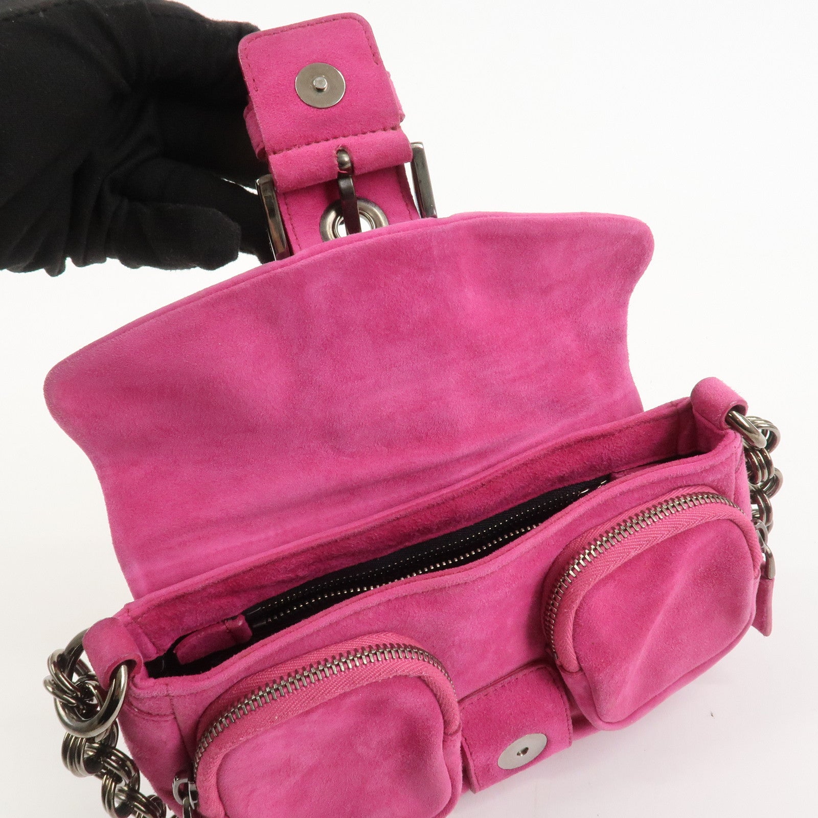 PRADA Triangle Logo Suede Shoulder Bag Hand Bag Pink BR2635