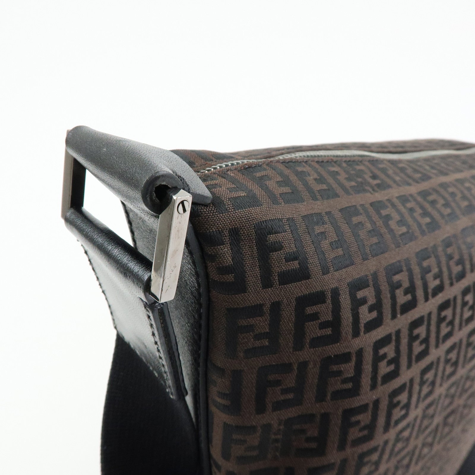 FENDI Zucchino Canvas Leather Shoulder Crossbody Bag Brown 7VA003