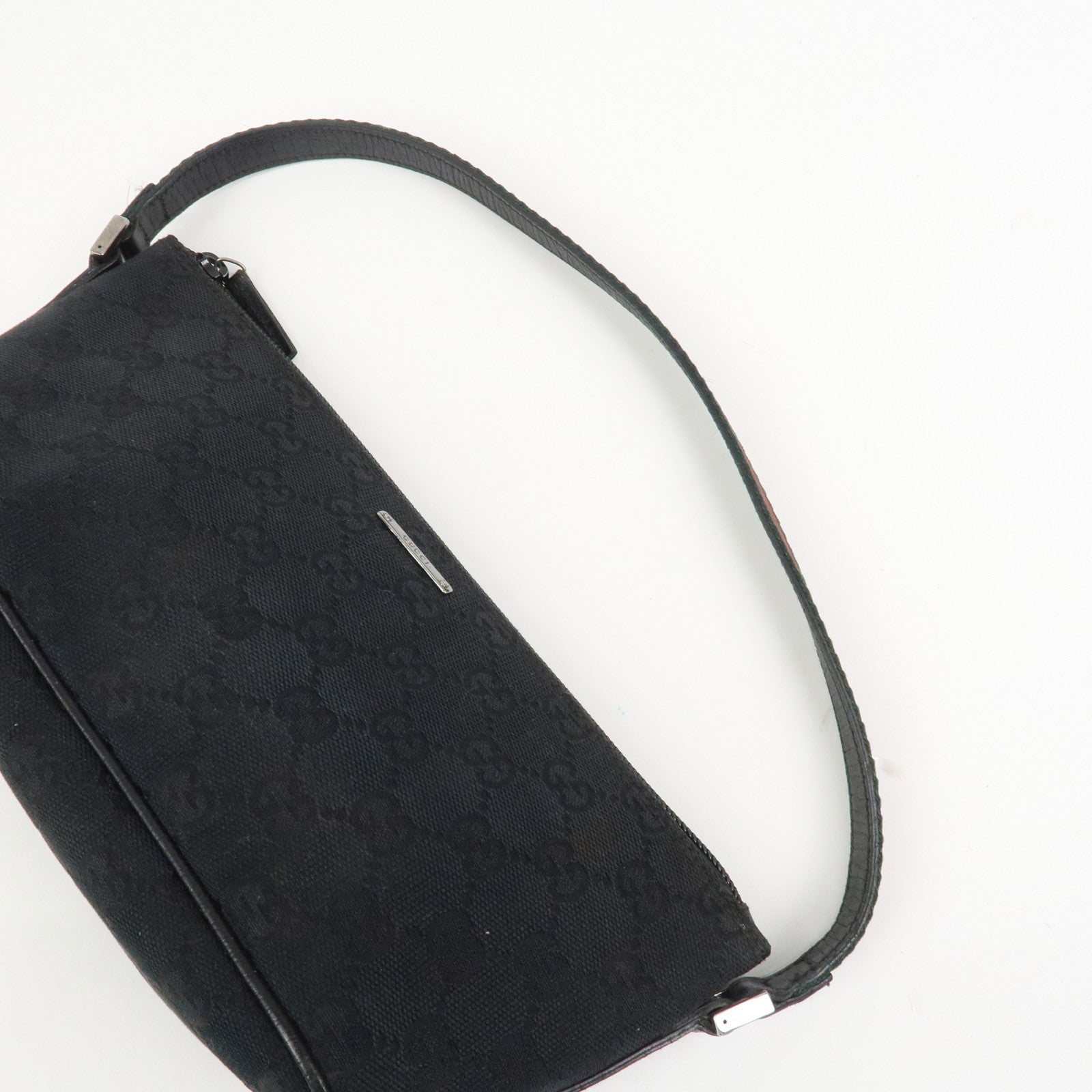 GUCCI Sherry Boat Bag GG Canvas Leather Hand Bag Black 141809