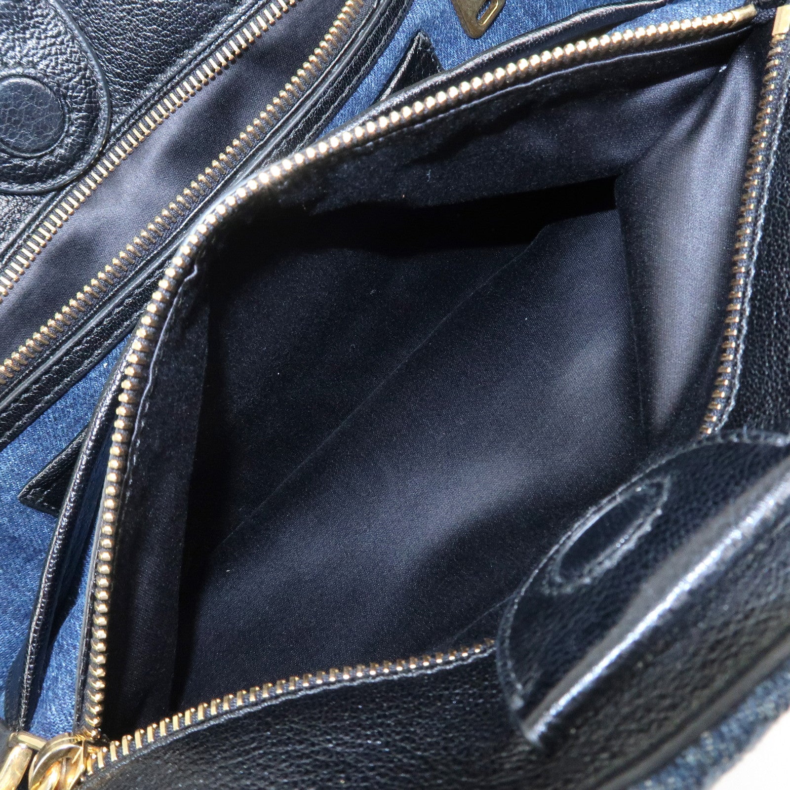 MIU MIU Biker Denim Leather Tote Bag Hand Bag Navy RR1932