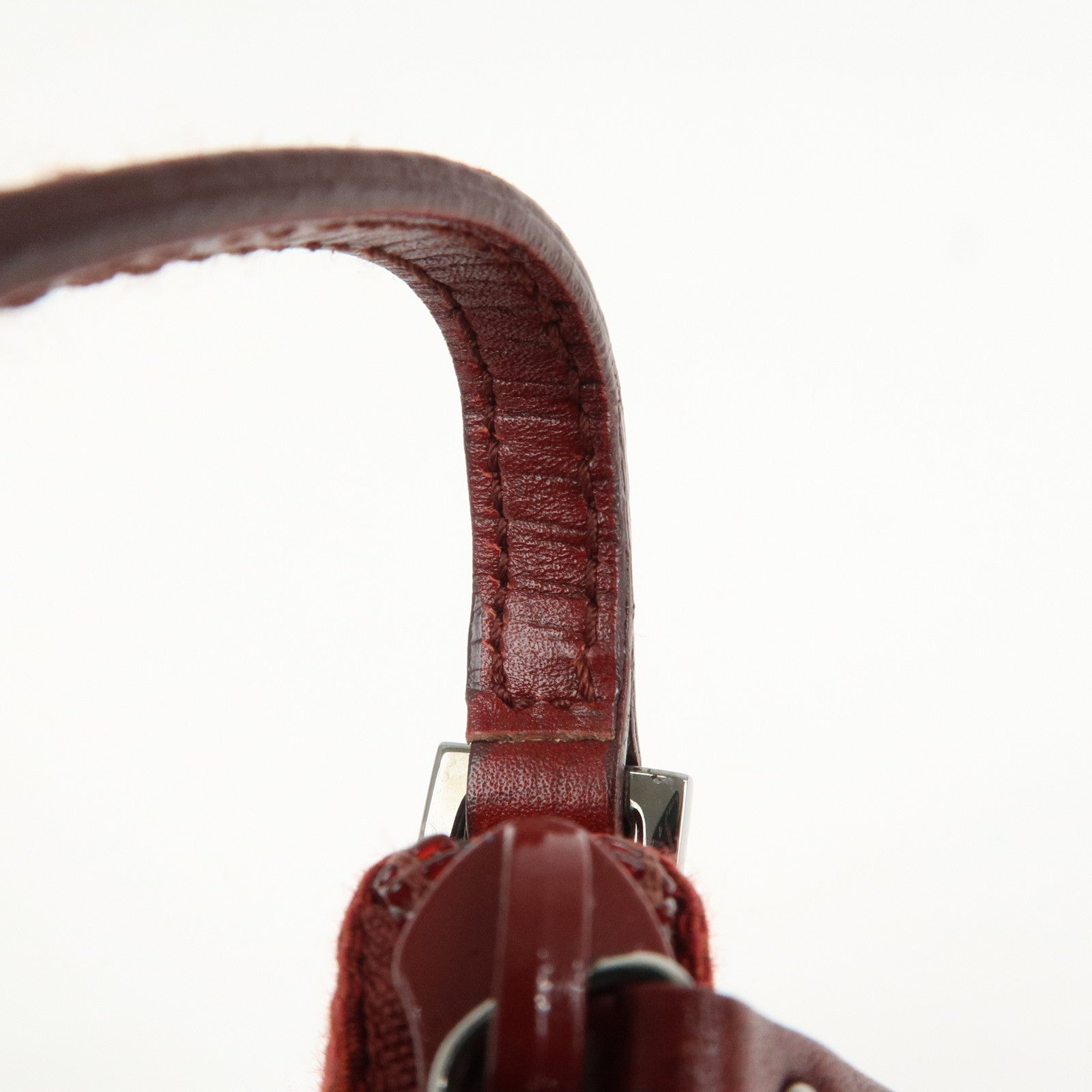 GUCCI Boat Bag GG Canvas Leather Hand Bag Pouch Red 07198