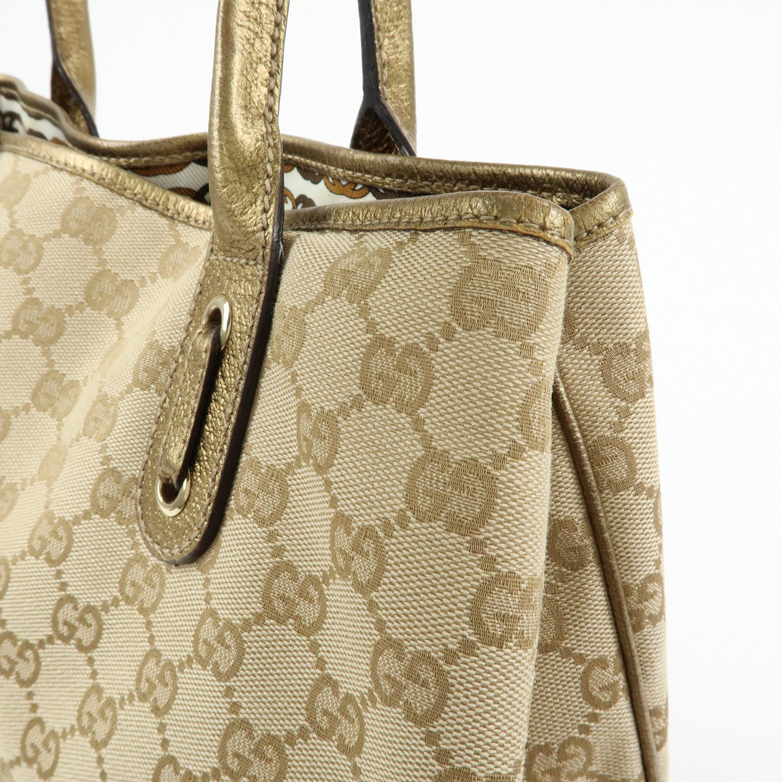 GUCCI Princy GG Canvas Leather Tote Shoulder Bag Beige Gold 163805