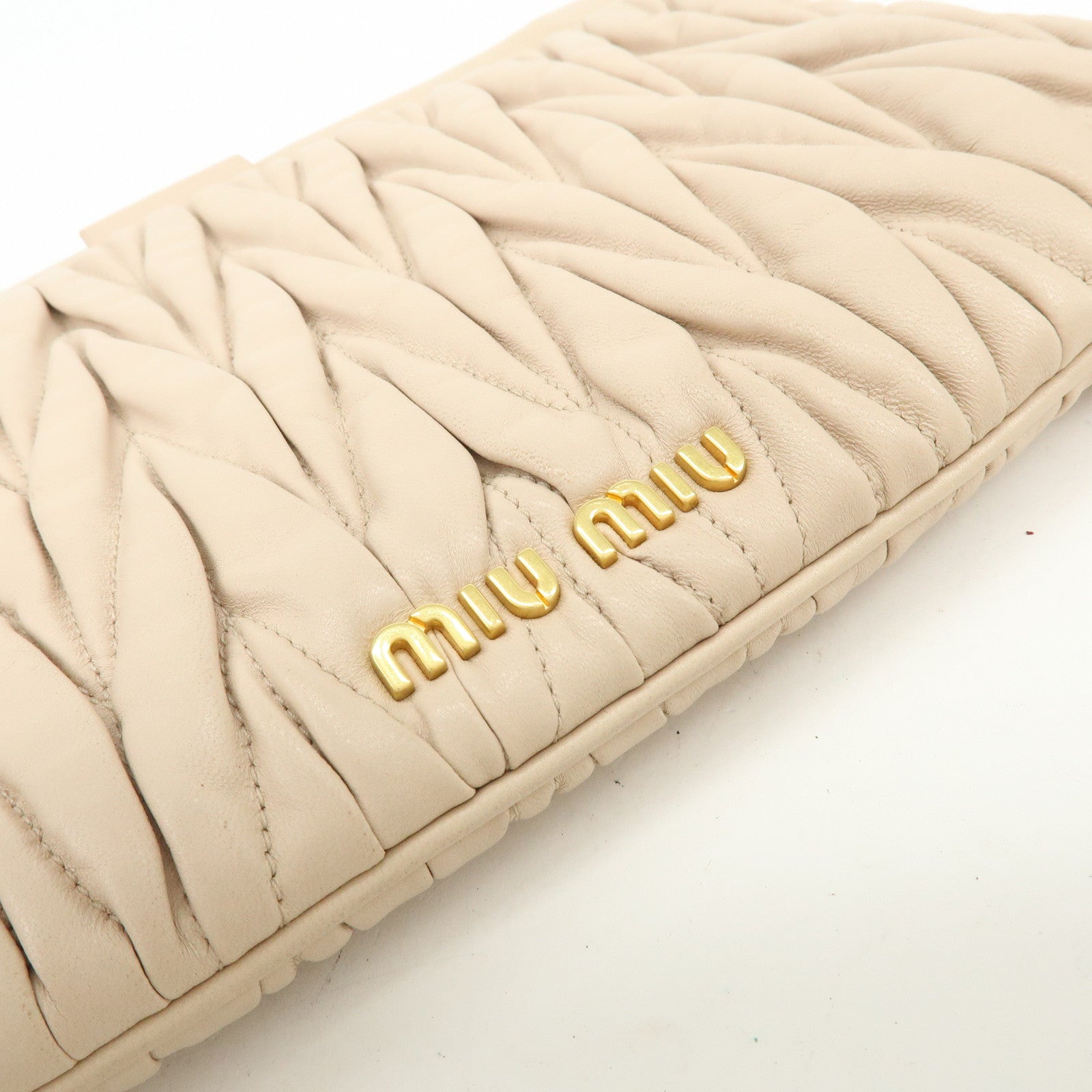 MIU MIU Matelasse Nappa Leather Clutch Bag Flat Pouch Beige RP0390