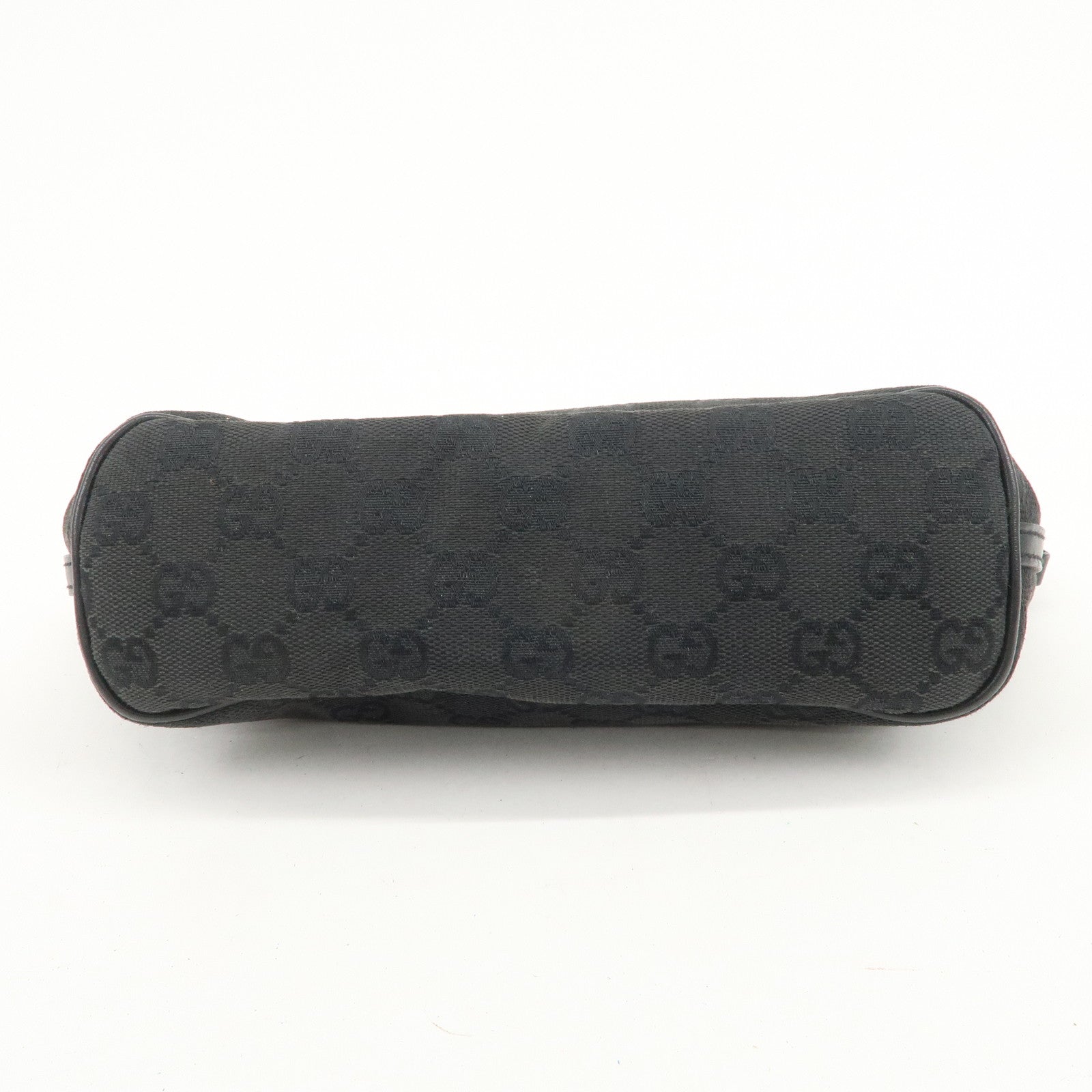 GUCCI Boat Bag GG Canvas Leather Hand Bag Pouch Black 07198