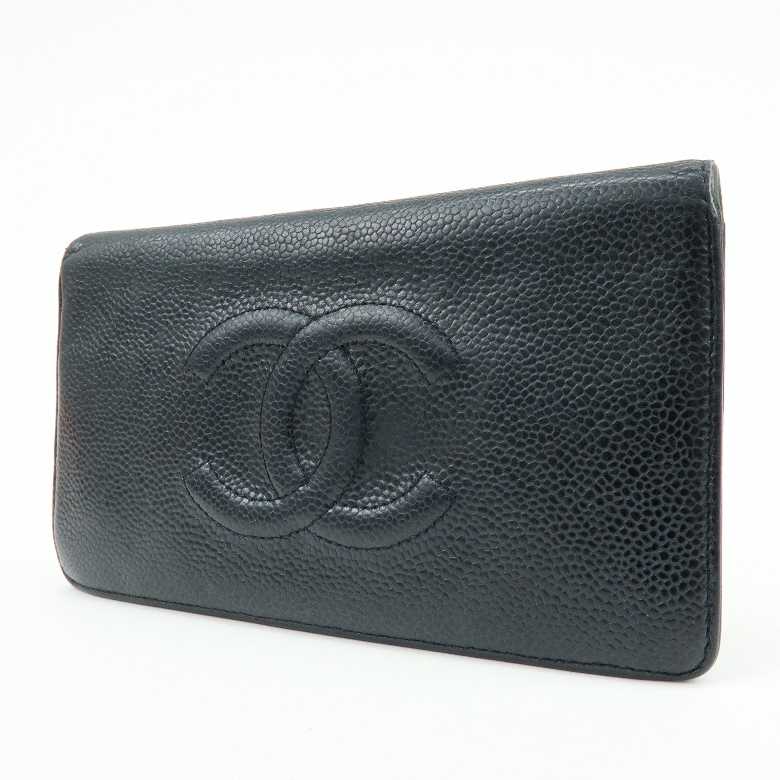 CHANEL COCO Mark Caviarskin Bi-fold Long Wallet Black A48651