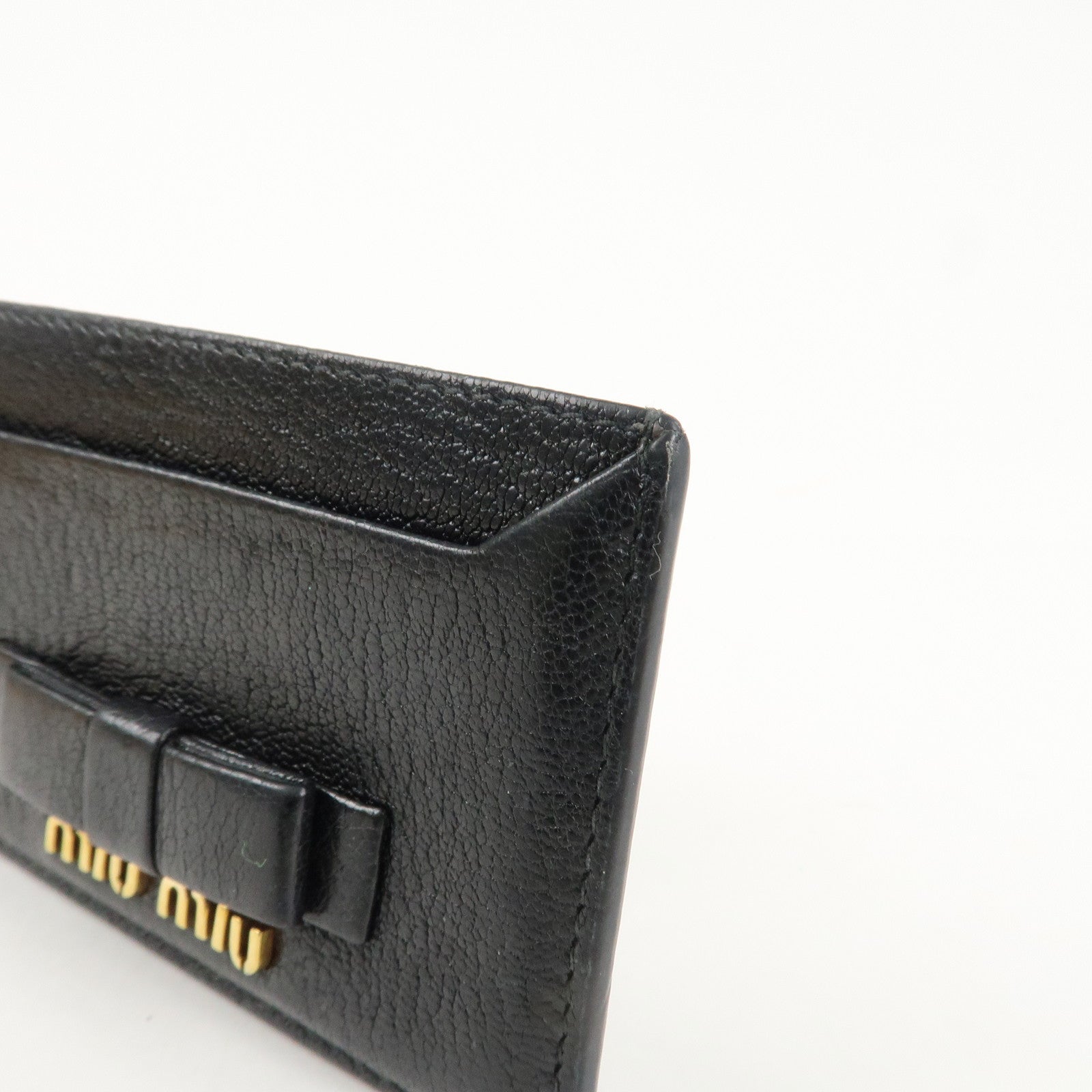 MIU MIU Leather Ribbon Card Case Black Gold Hardware 5MC208 Used