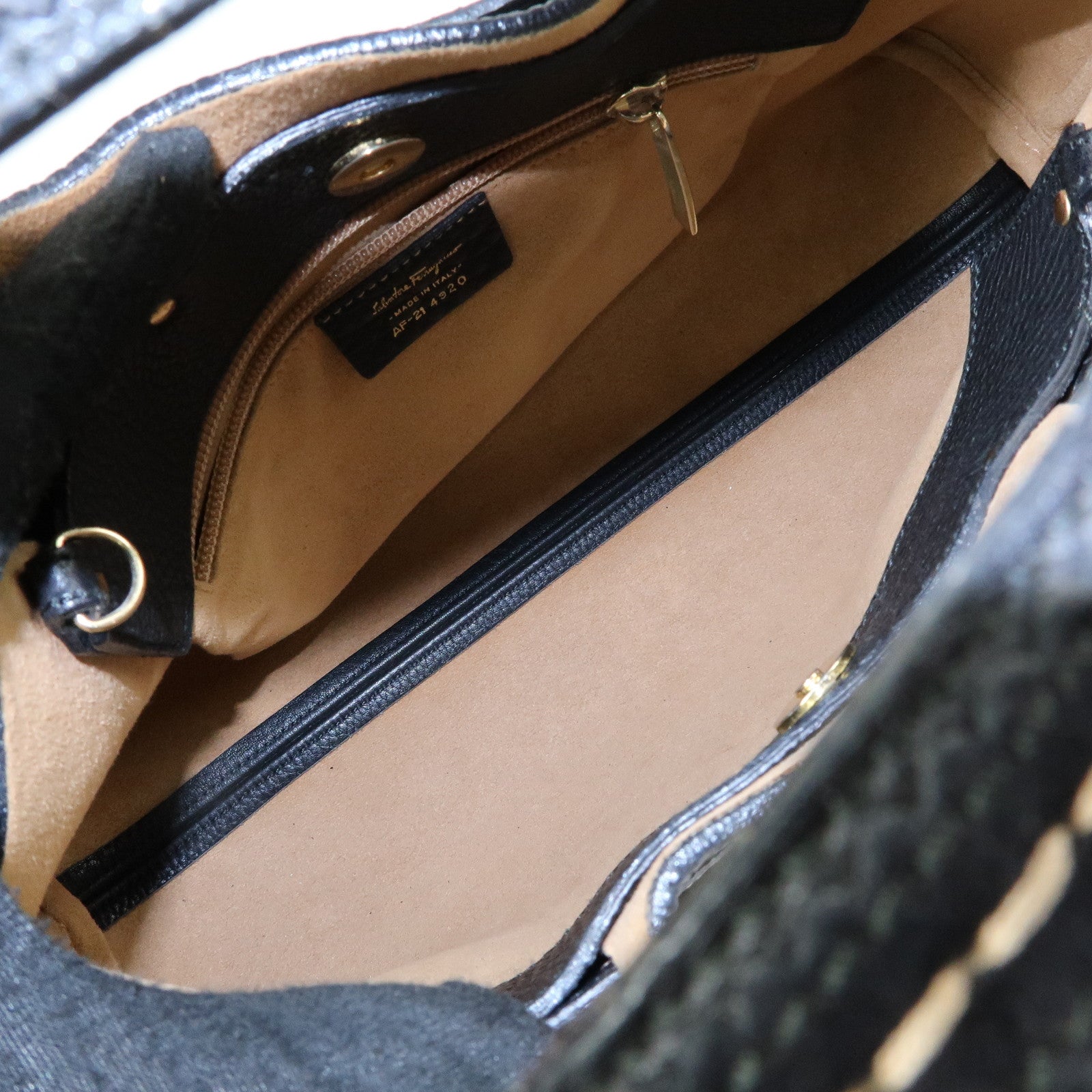 Ferragamo Leather 2Way Bag Tote Bag Hand Bag Black