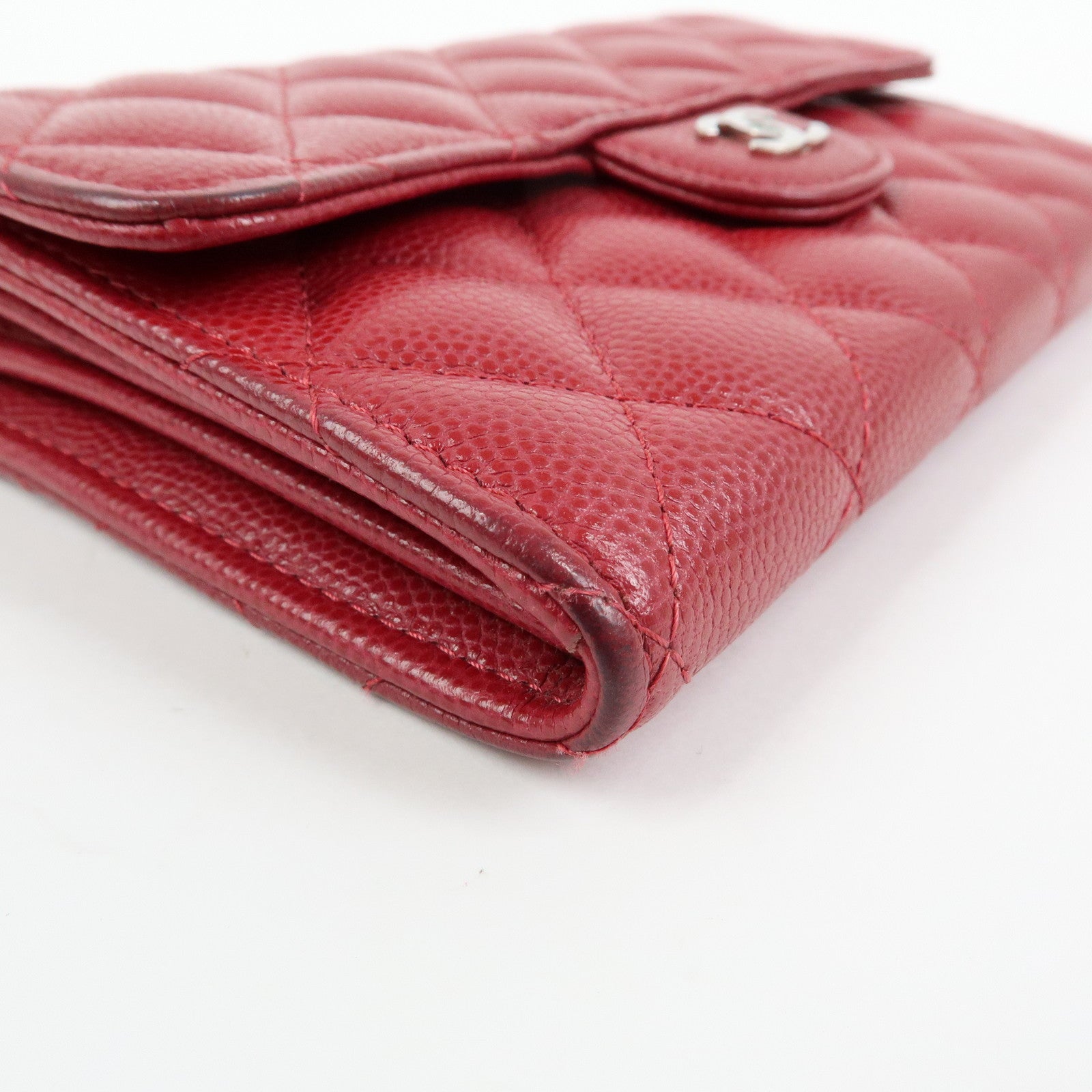 CHANEL COCO Mark Matelasse Caviarskin Flap Long Wallet Red