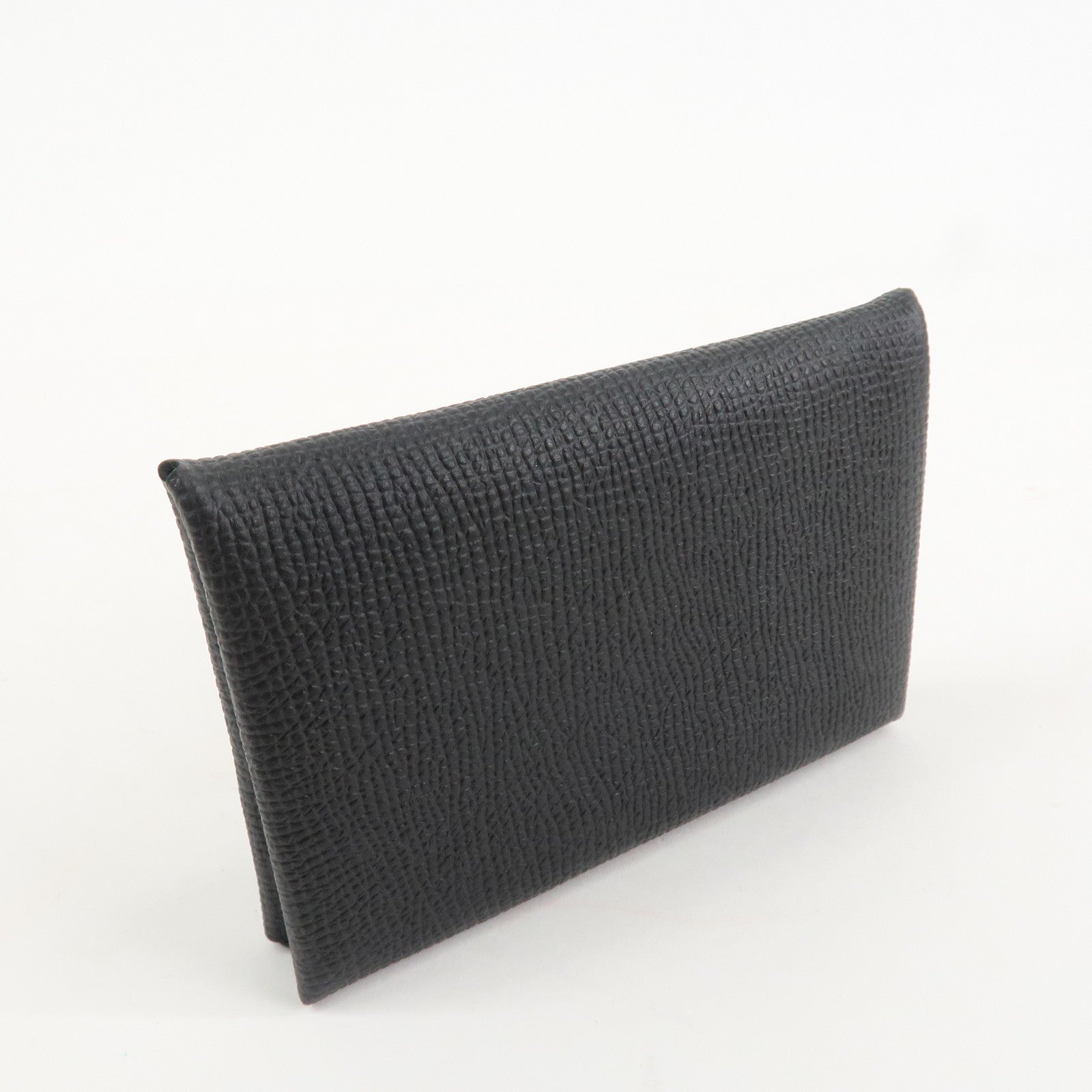 HERMES Epsom Leather CALVI Card Case Noir Black Used