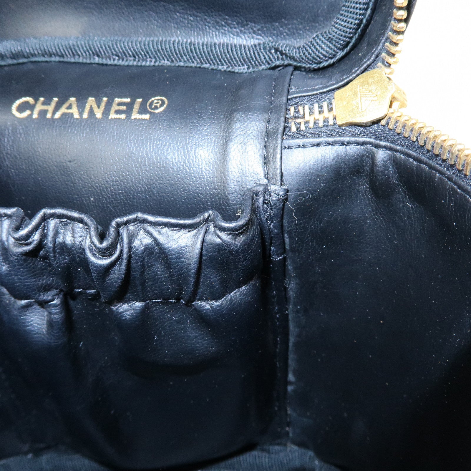 CHANEL COCO Mark Bicolore Lamb Skin Vanity Bag Hand Bag A01619