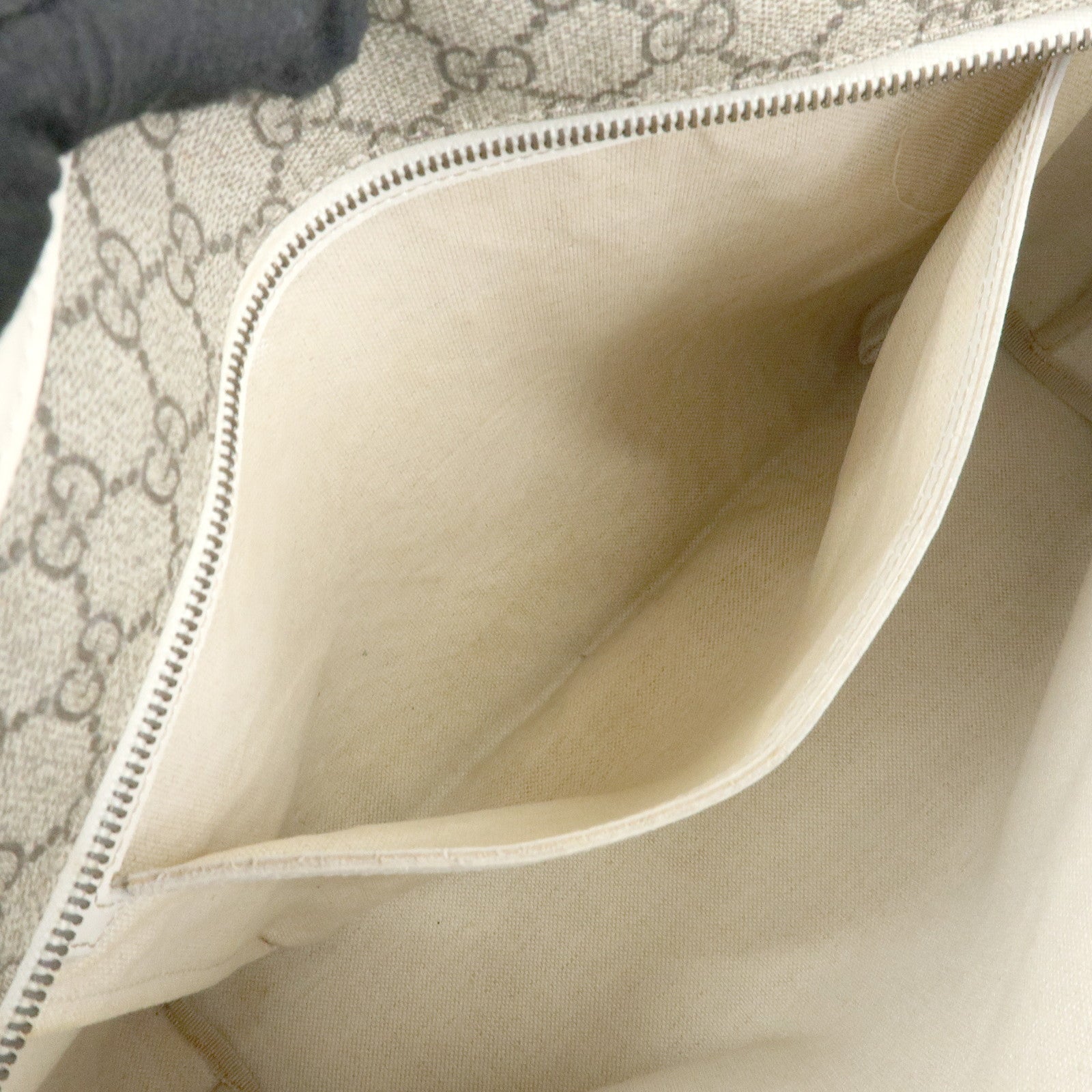 GUCCI GG Supreme Leather Tote Bag Shoulder Bag Beige White 211137