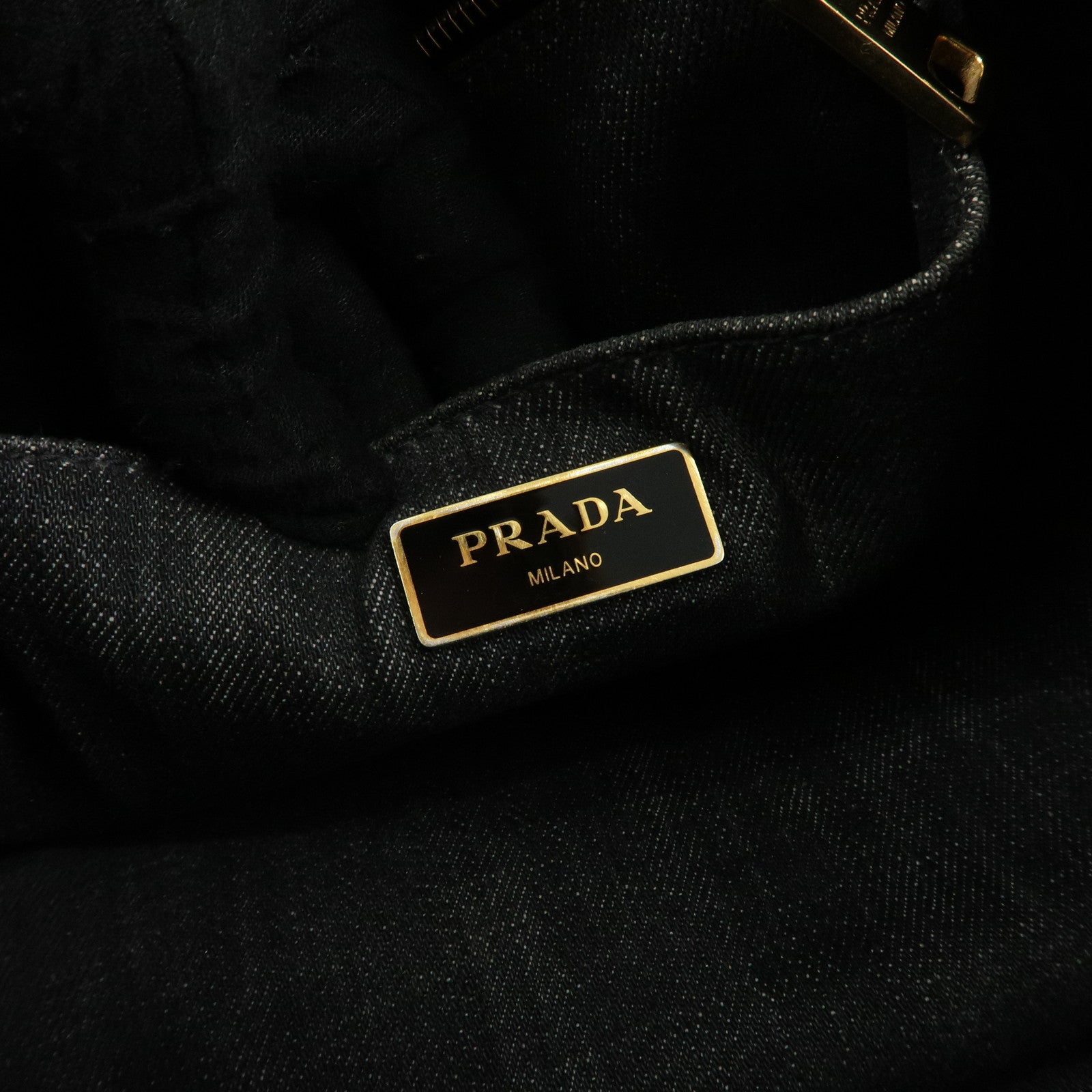 PRADA Triangle Logo Canapa Mini Denim 2Way Hand Bag Black 1BG439