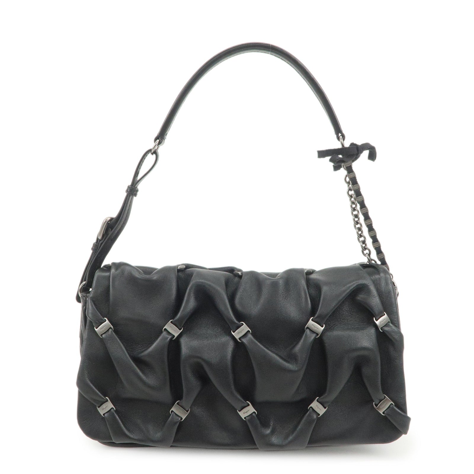 Ferragamo Mini Vara Leather Shoulder Bag Hand Bag Black