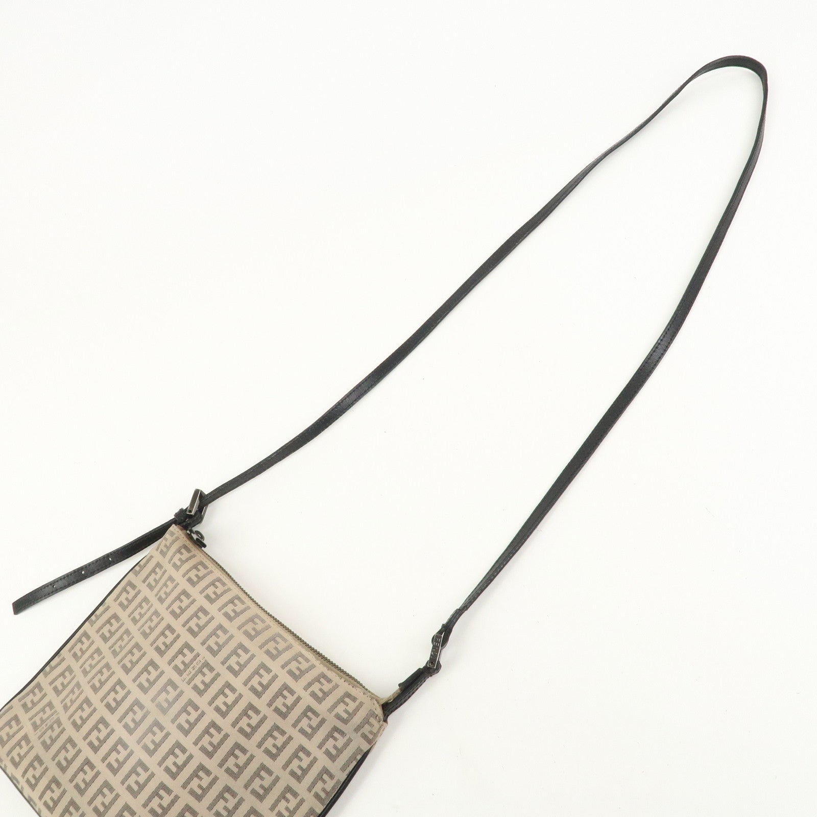 FENDI Zucchino Canvas Leather Shoulder Bag Crossbody Bag 8BT047