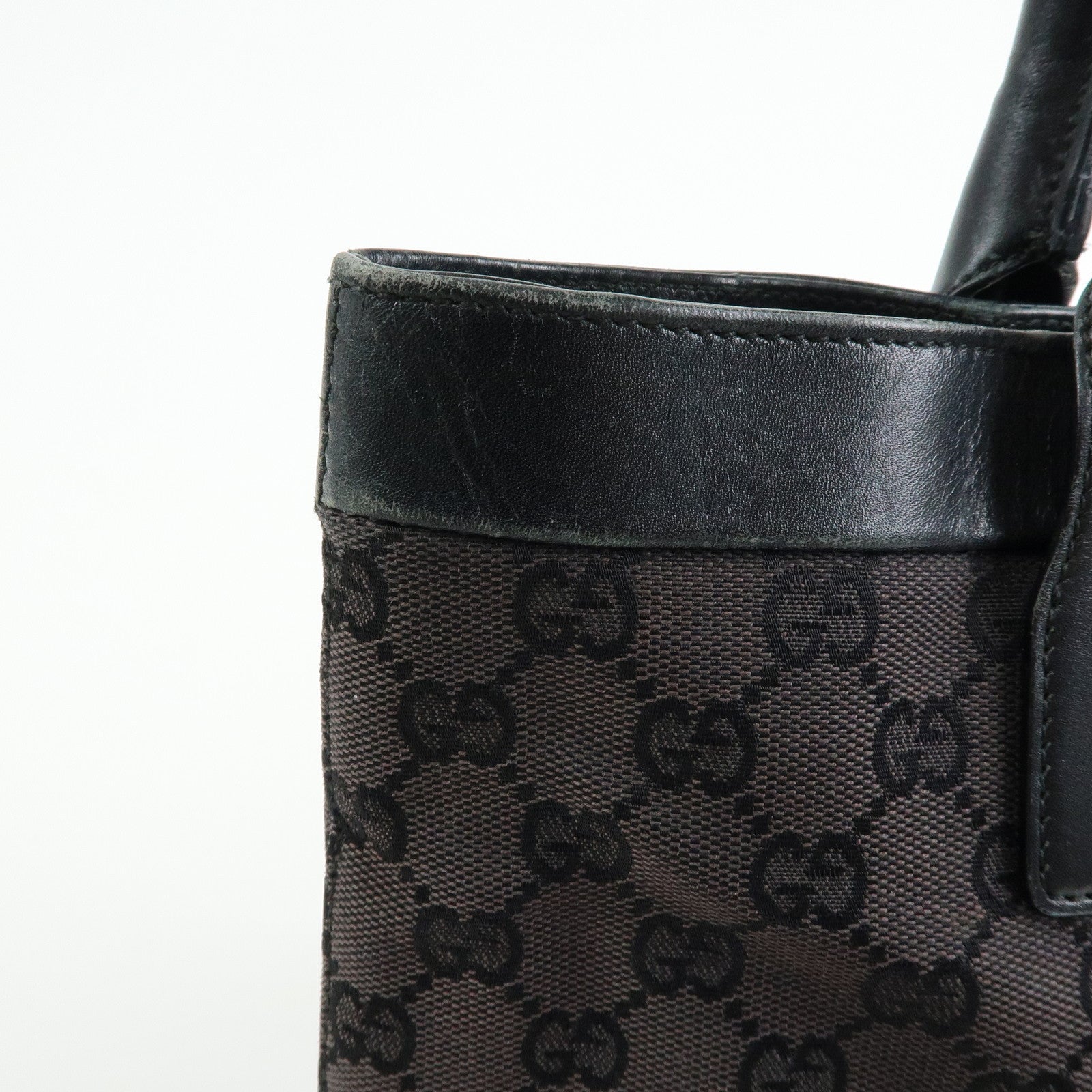 GUCCI GG Canvas Leather Tote Bag Hand Bag Black 002・1119・1705