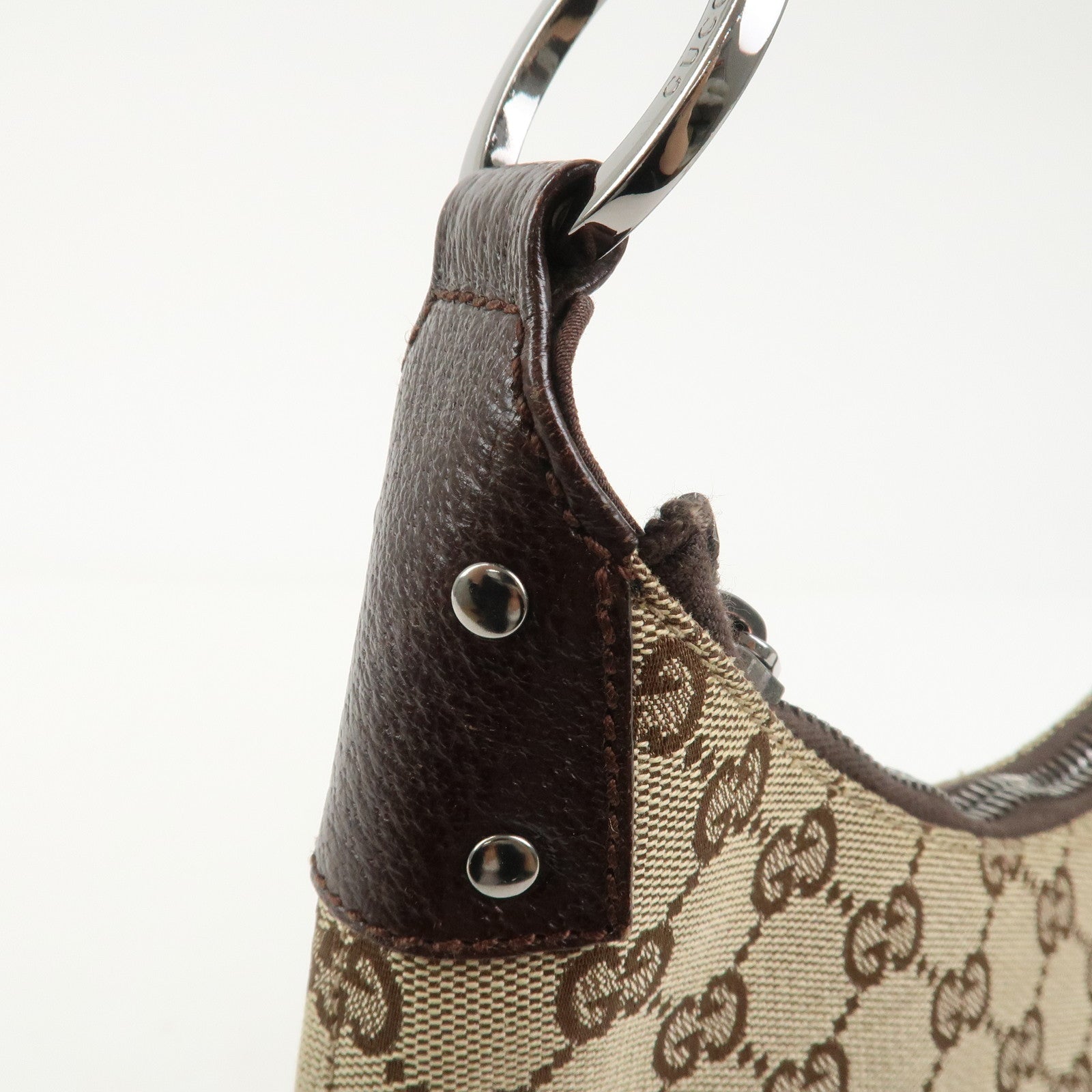 GUCCI GG Monogram Canvas Leather Shoulder Bag Beige Brown 115003