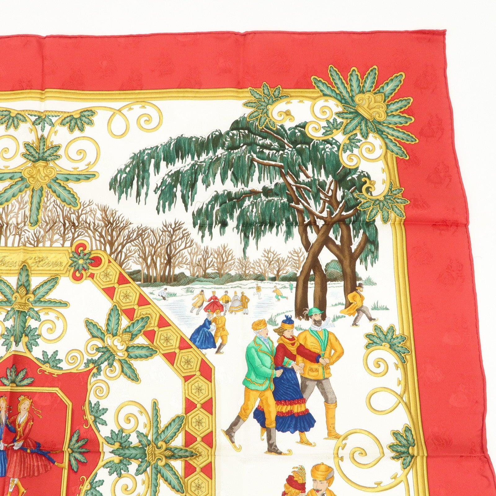 HERMES Carre 90 Silk 100% Scarf Joies d’Hiver Red Gold Used