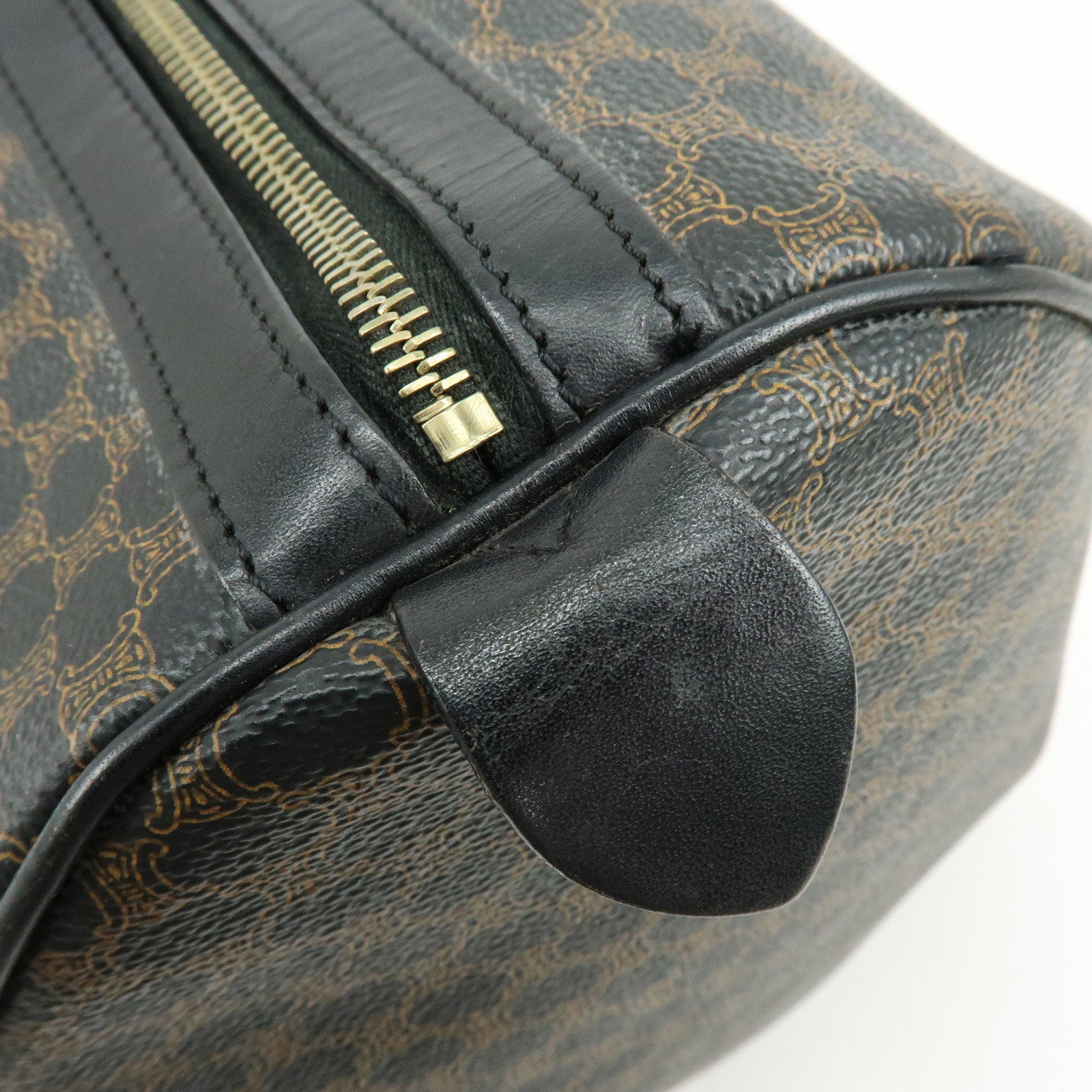 CELINE Macadam PVC Leather Boston Bag Tote Bag Black Brown