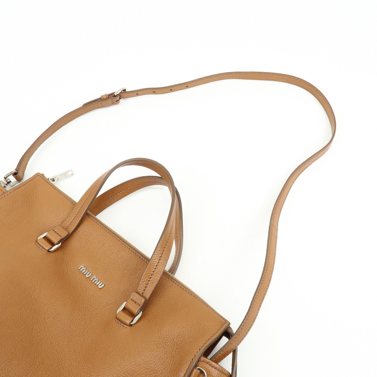MIU MIU Madras Leather 2Way Bag Hand Bag Shoulder Bag Brown 5BB004