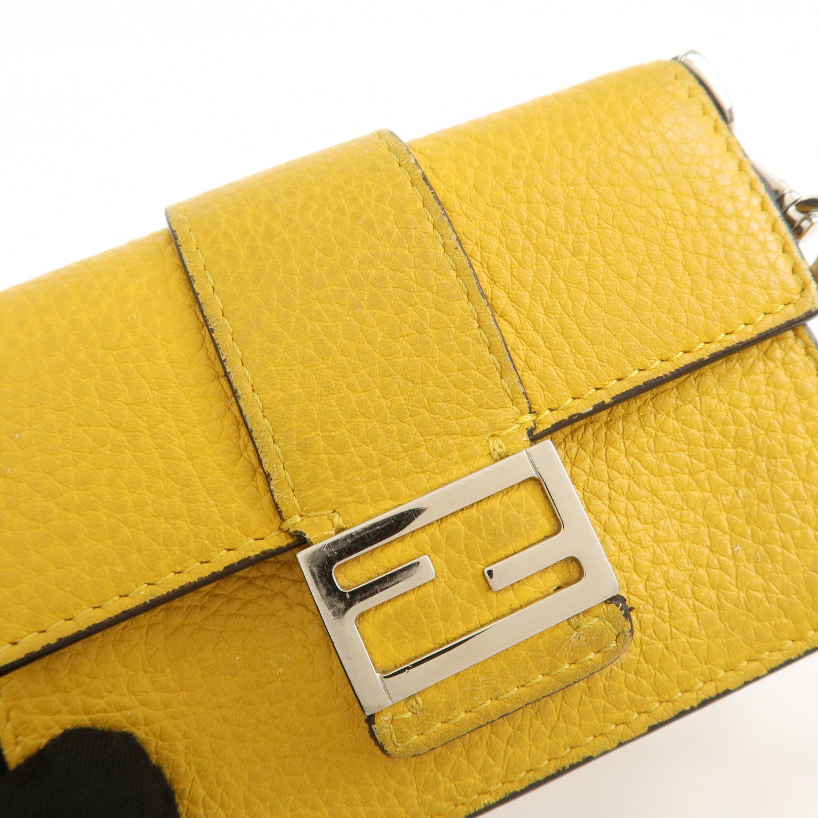 FENDI Micro Flat Baguette Leather Mini Shoulder Bag Yellow