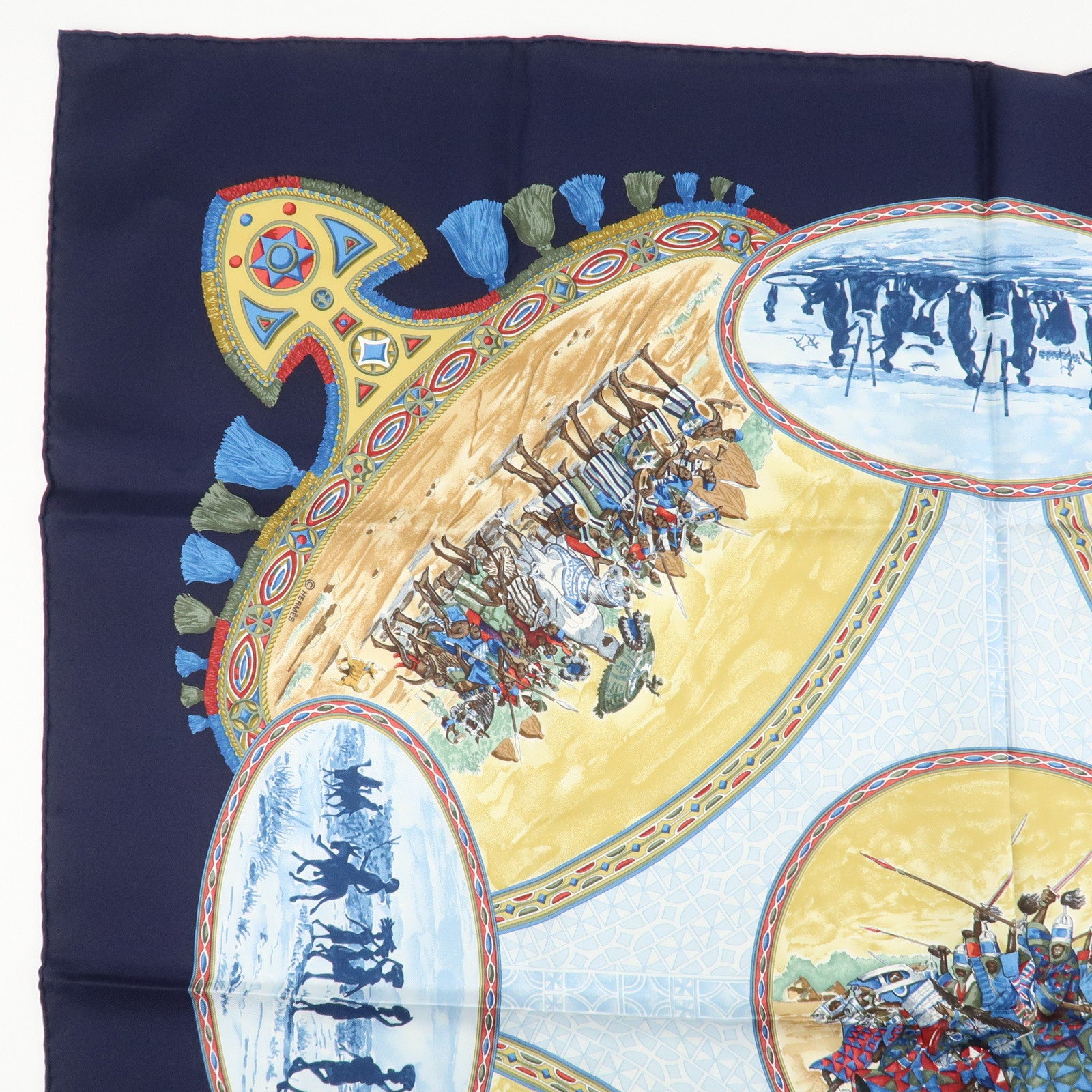 HERMES Carre 90 Silk 100% Scarf RENCONTRE OCEANE Black Used