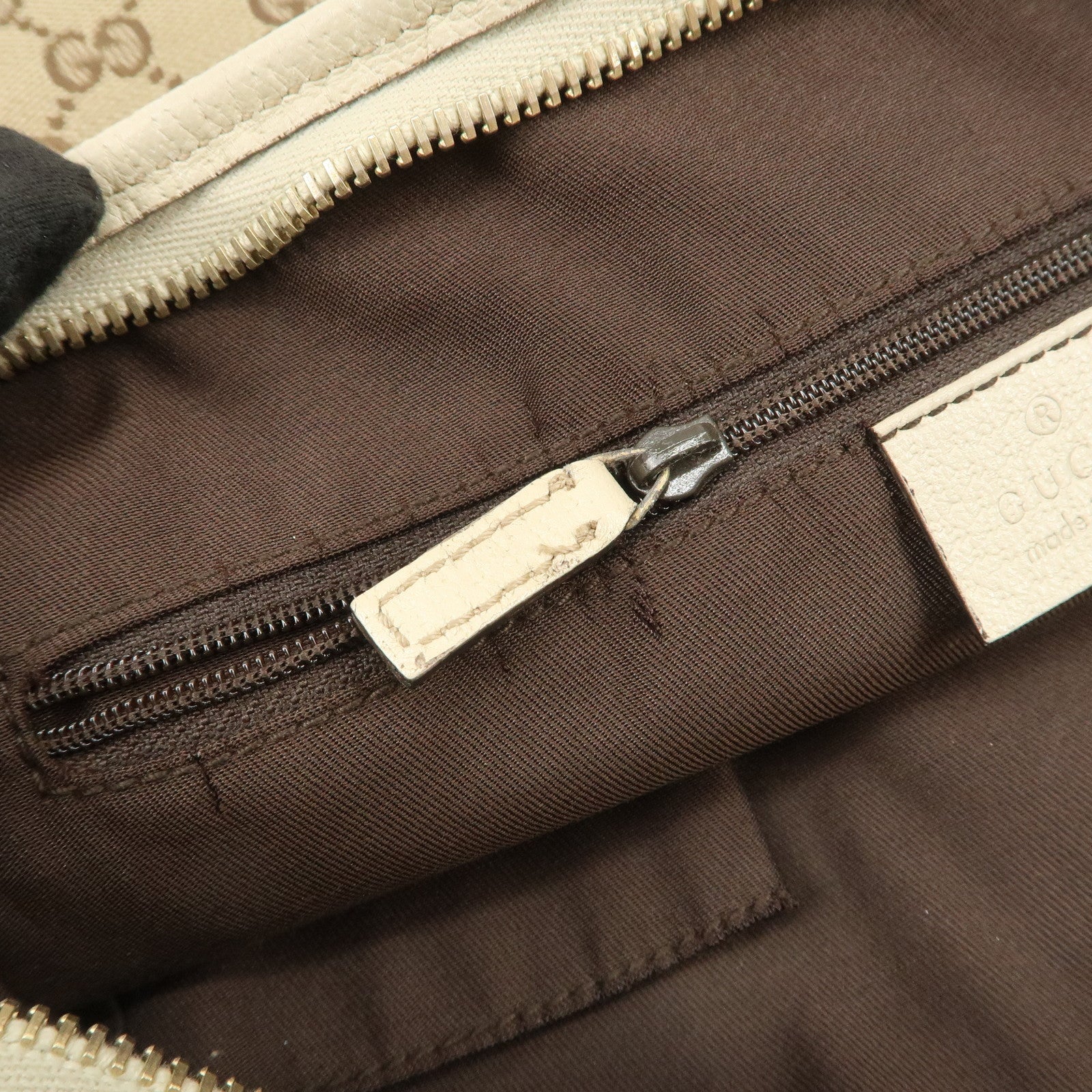 GUCCI Abbey GG Canvas Leather Shoulder Bag Beige Ivory 131326