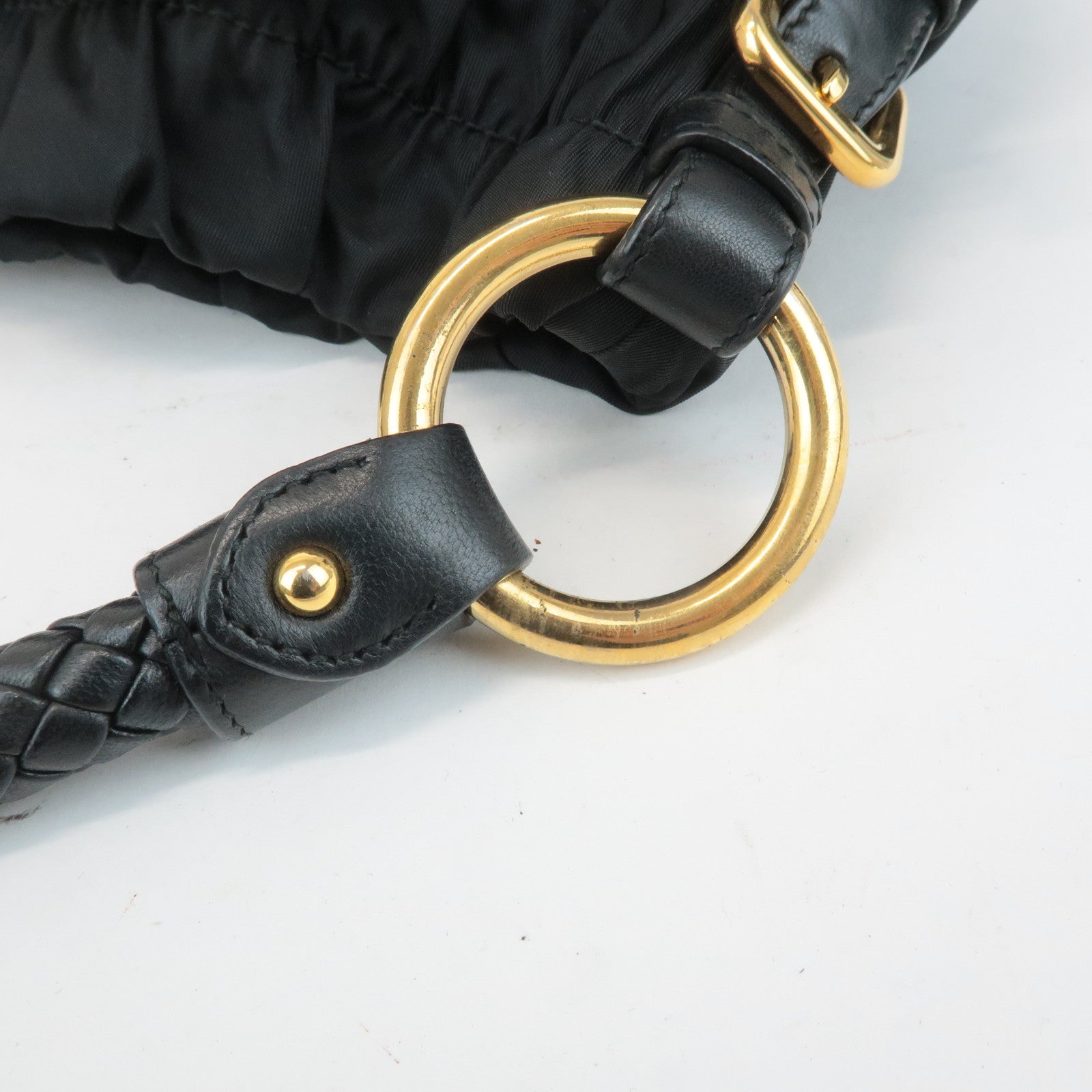 PRADA Ribbon Leather Nylon Shoulder Bag Hand Bag Black