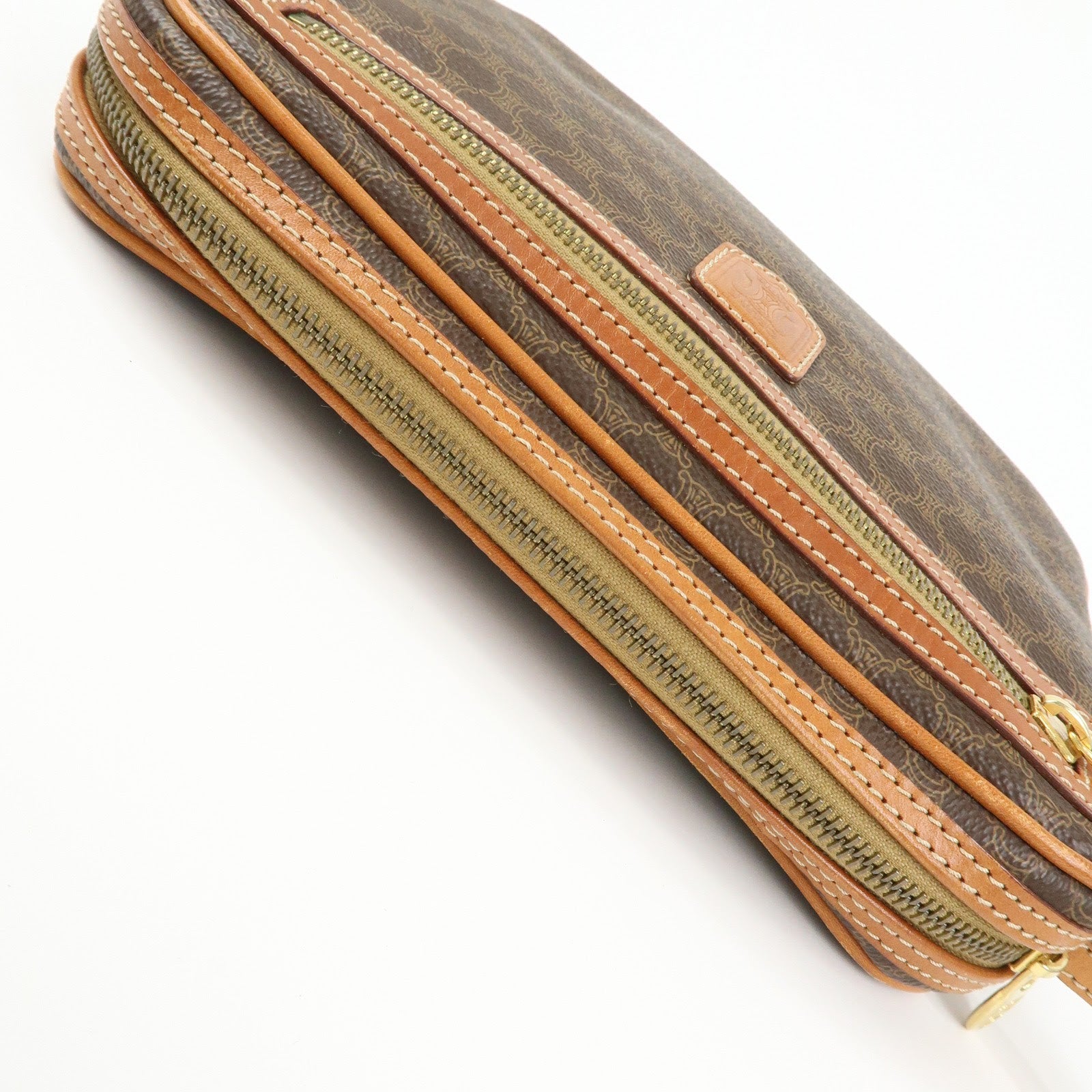 CELINE Macadam PVC Coated Canvas Leather Clutch Bag Pouch Brown