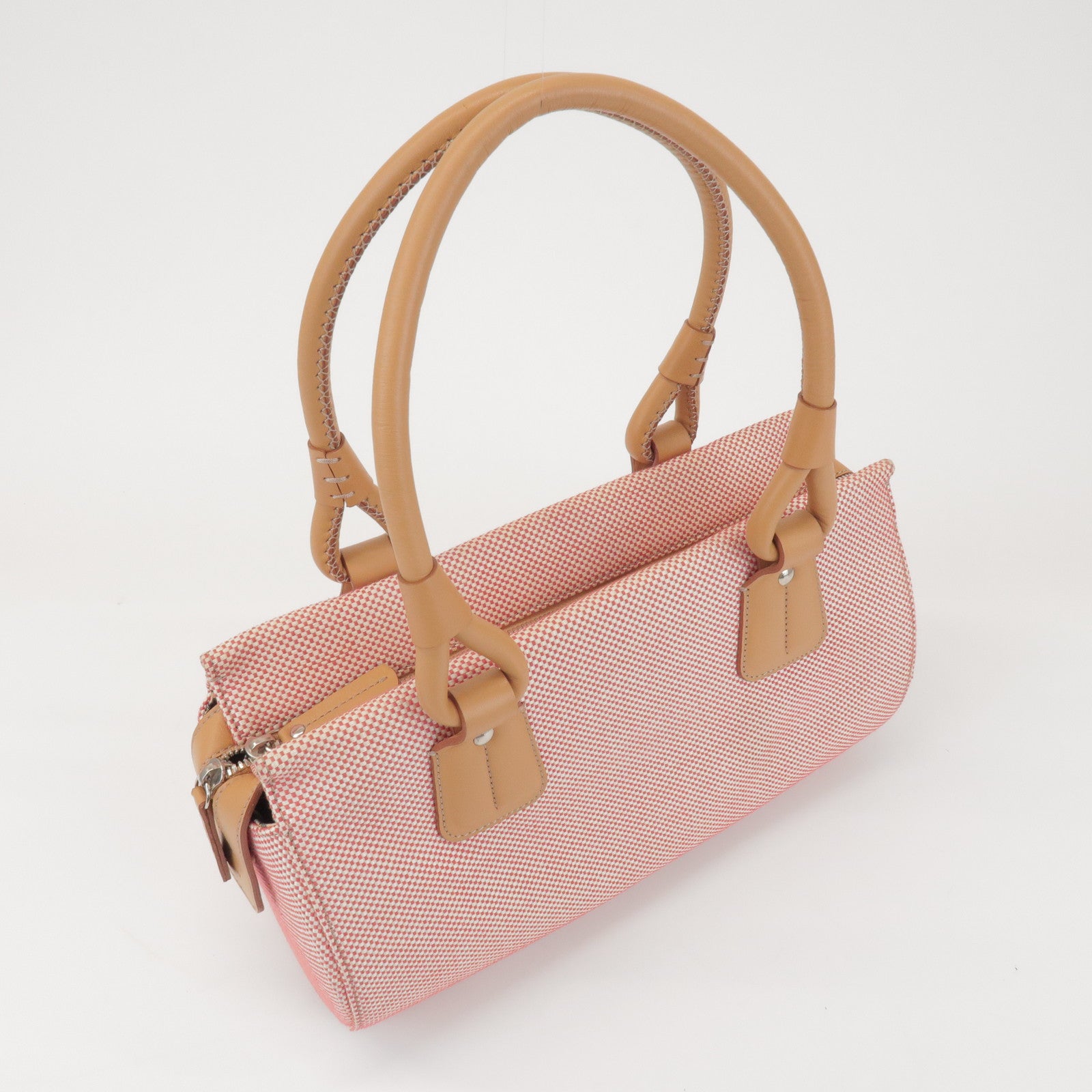 BURBERRY Canvas Leather Shoulder Bag Hand Bag Red Light Brown