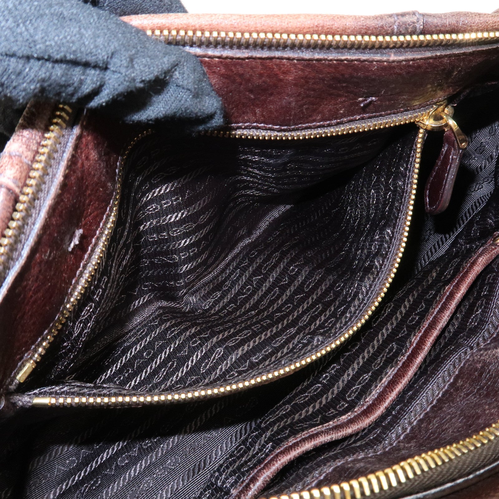 PRADA Logo Leather 2WAY Tote Bag Hand Bag Brown Gold Hardware Used