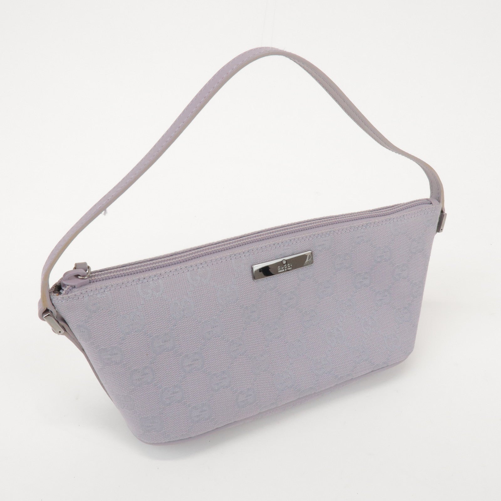 GUCCI Boat Bag GG Canvas Leather Hand Bag Pouch Light Purple 07198