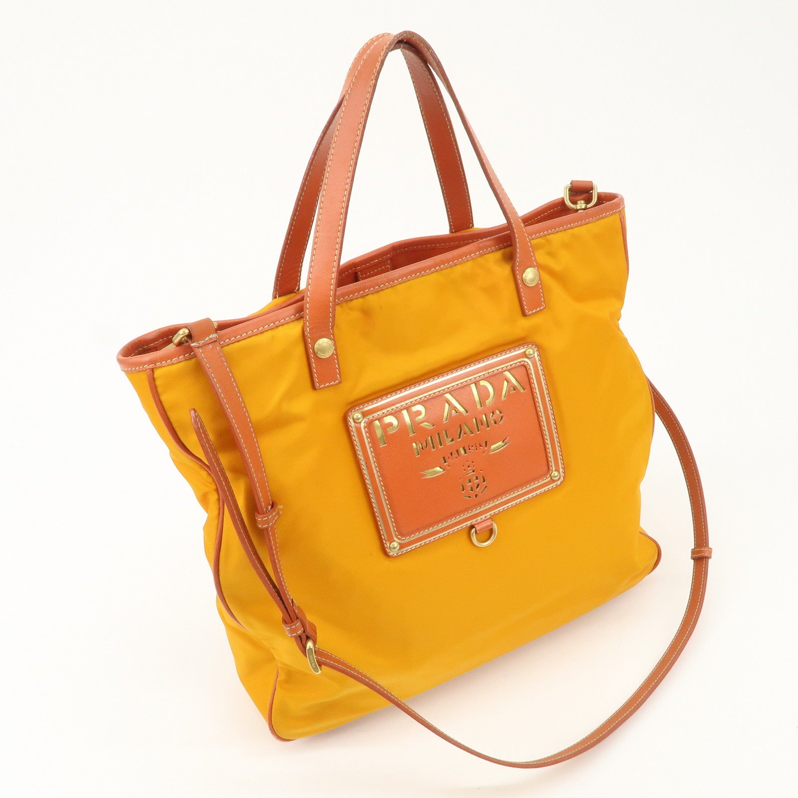 PRADA Logo 2Way Bag Tote Bag Shoulder Crossbody Bag Orange BN1473