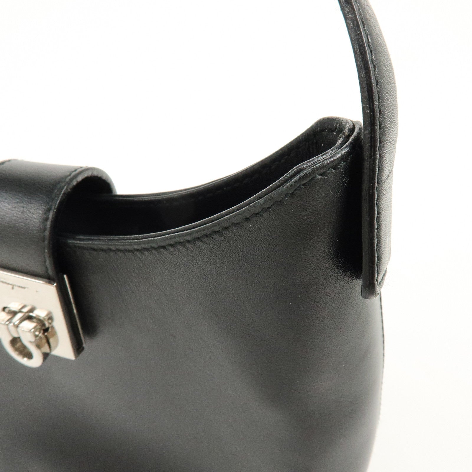 Ferragamo Gancini Leather Hobo Hand Bag Black