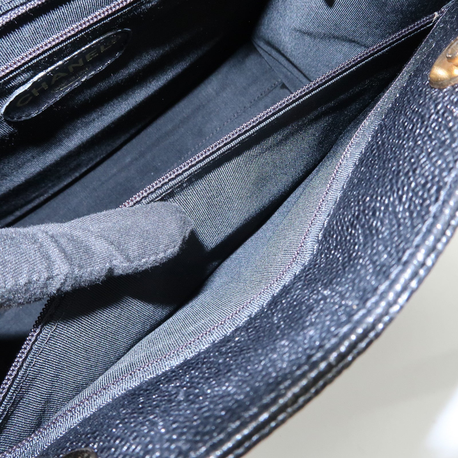 CHANEL Caviarskin Tote Bag Shoulder Bag Black Gold HDW Used