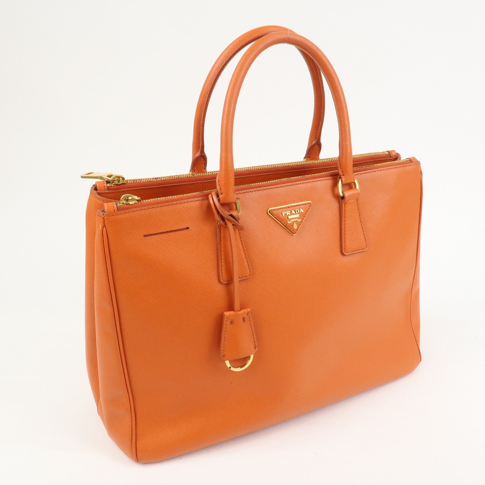 PRADA Triangle Logo Galleria 2Way Bag Hand Bag Orange BN1786